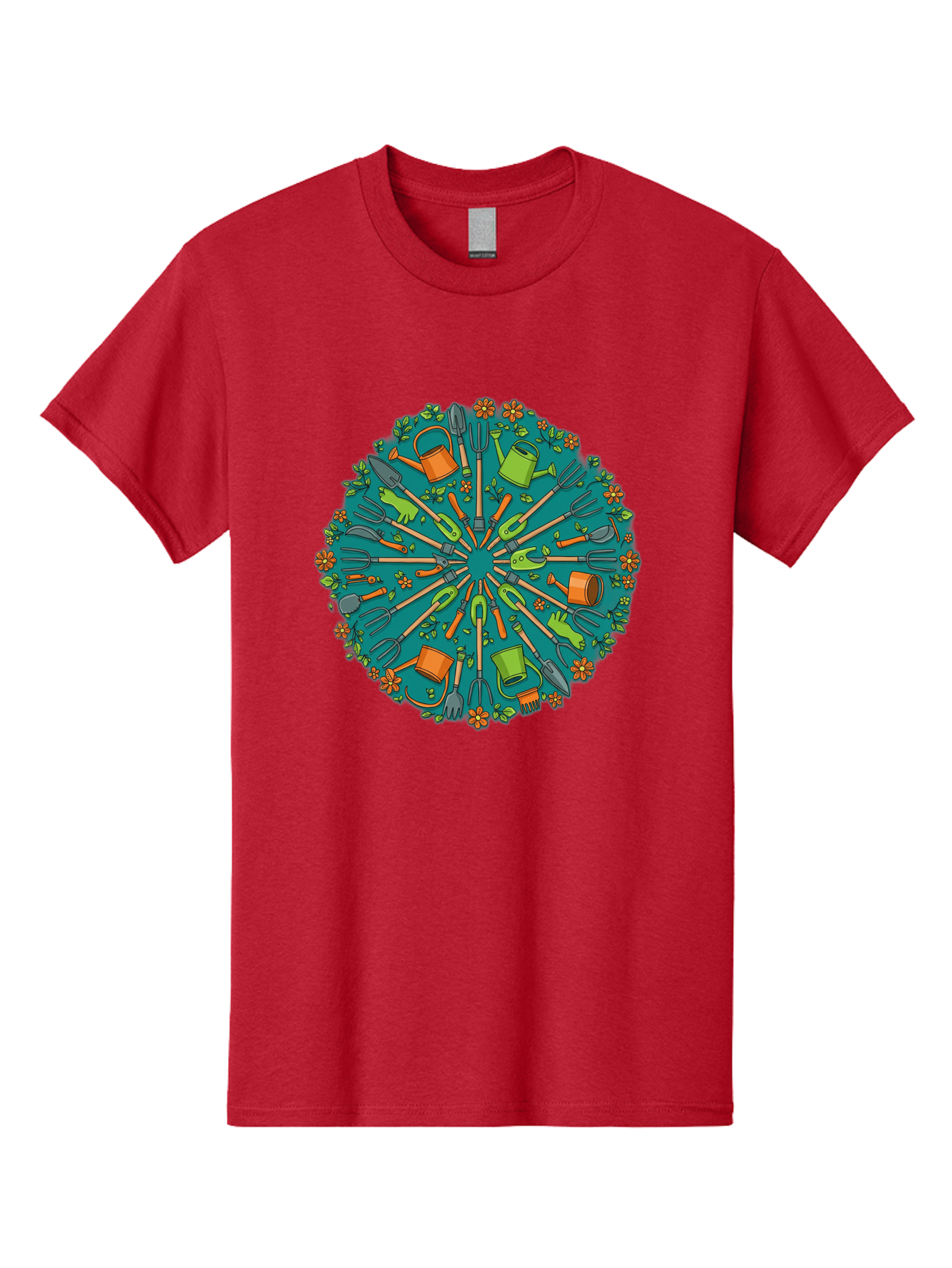 Gardening-Tools-Mandala Men'S Graphic Tee, 100% Cotton, Comfortable Casual Summer Wear, Machine Washable, Gardening Tools, Gardening Equipment, Watering Cans, Rakes, Shovels, Trowels, Gloves, Flower Arrangements, Garden Decor, Bad119 5