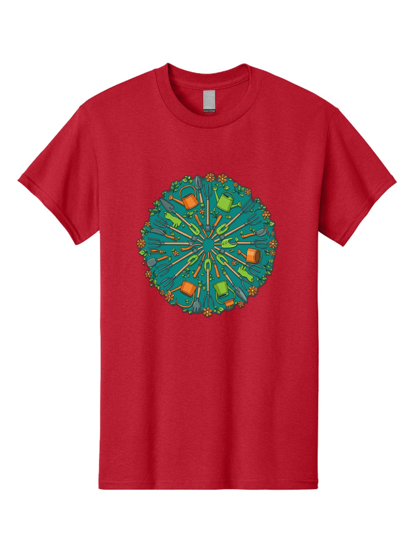 Gardening-Tools-Mandala Men'S Graphic Tee, 100% Cotton, Comfortable Casual Summer Wear, Machine Washable, Gardening Tools, Gardening Equipment, Watering Cans, Rakes, Shovels, Trowels, Gloves, Flower Arrangements, Garden Decor, Bad119 9