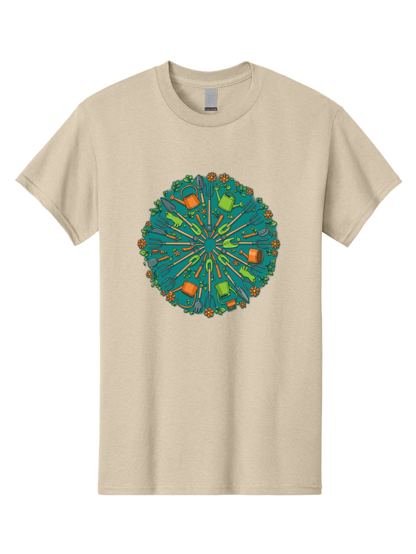 Gardening-Tools-Mandala Men'S Graphic Tee, 100% Cotton, Comfortable Casual Summer Wear, Machine Washable, Gardening Tools, Gardening Equipment, Watering Cans, Rakes, Shovels, Trowels, Gloves, Flower Arrangements, Garden Decor, Bad119 12