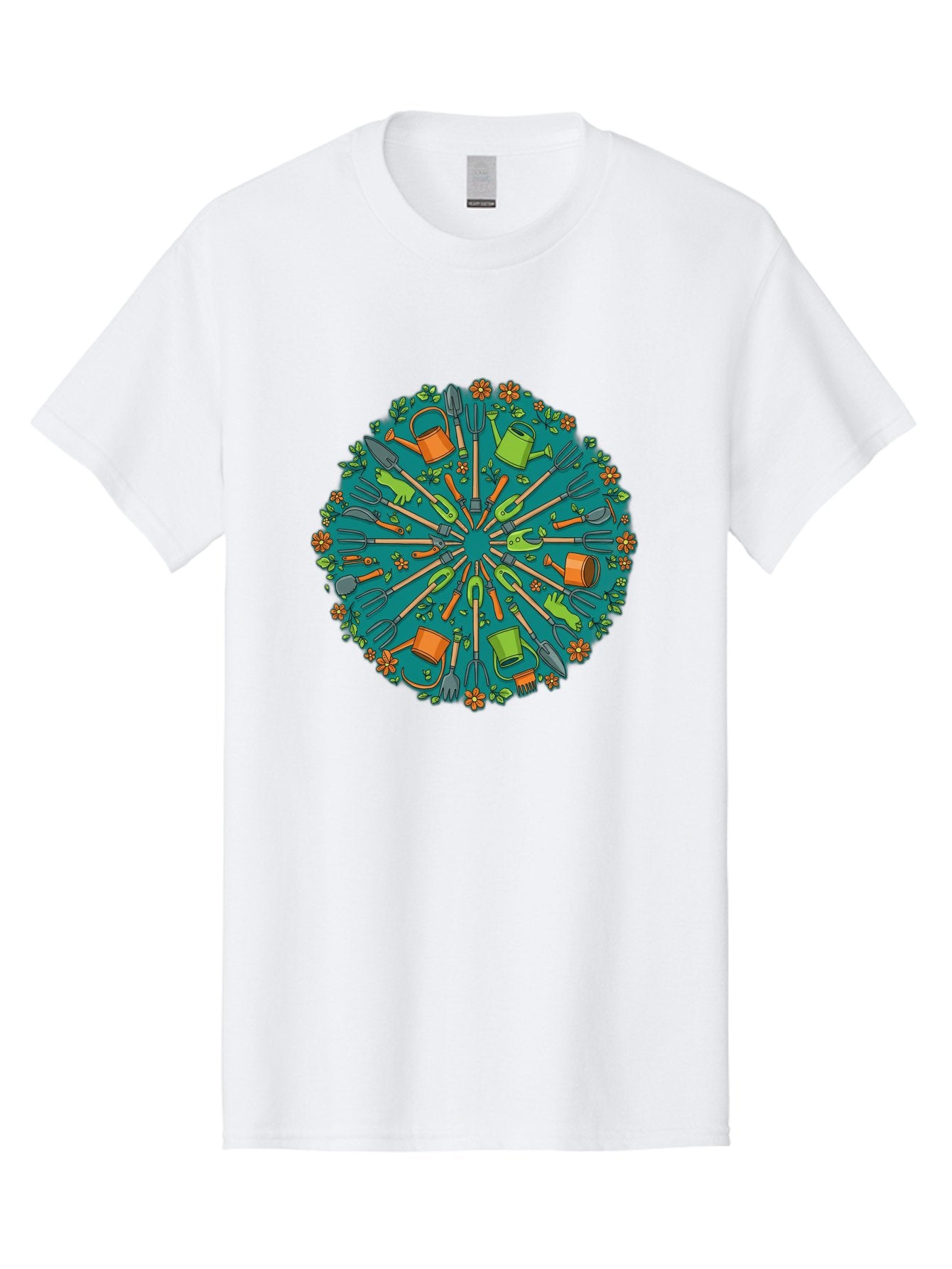 Gardening-Tools-Mandala Men'S Graphic Tee, 100% Cotton, Comfortable Casual Summer Wear, Machine Washable, Gardening Tools, Gardening Equipment, Watering Cans, Rakes, Shovels, Trowels, Gloves, Flower Arrangements, Garden Decor, Bad119 15