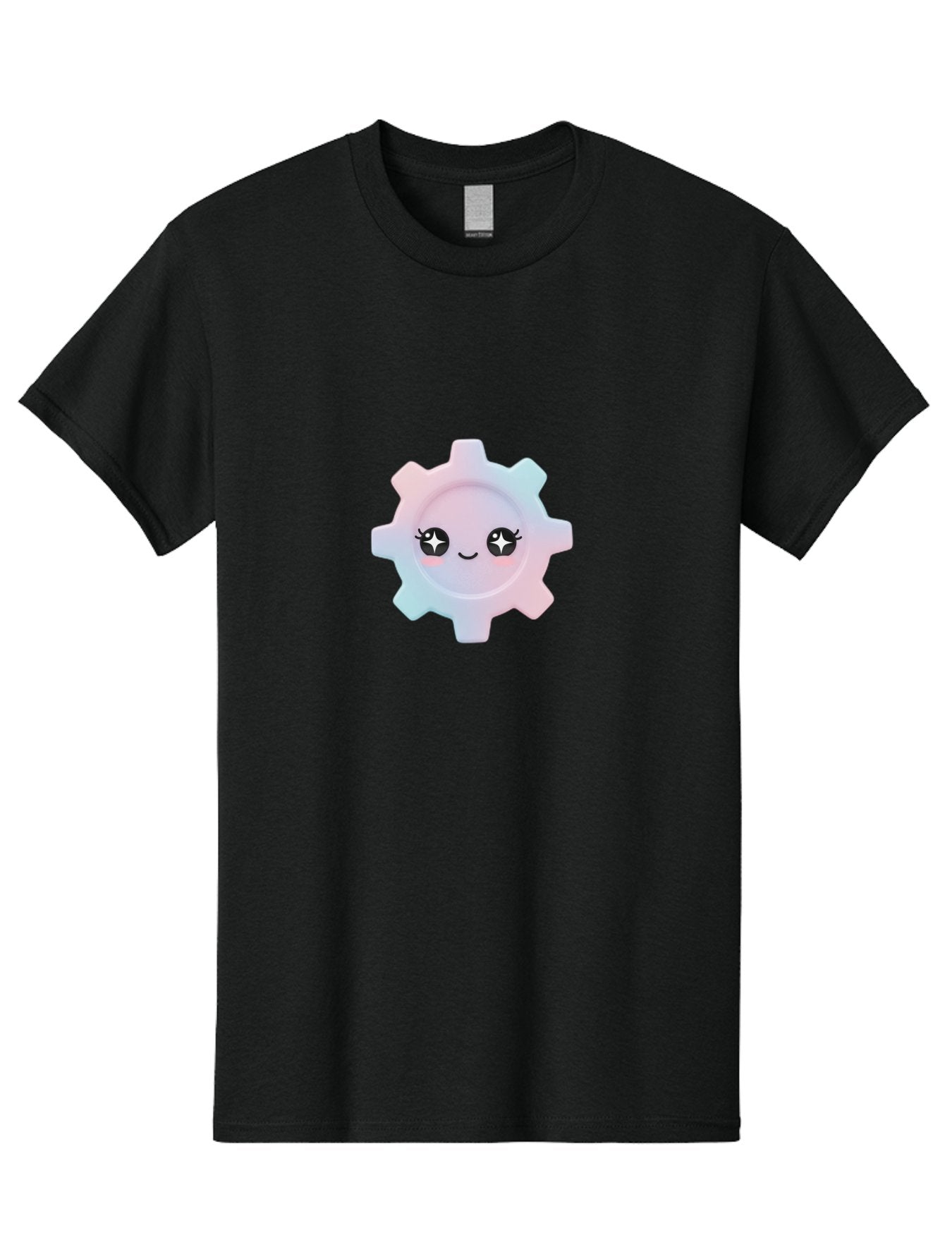 Gear-1 Men'S Graphic Tee, 100% Cotton, Comfortable Casual Summer Wear, Machine Washable, Gear With Cute Face, Pastel Colors, Kawaii Aesthetic, Whimsical Design, Cartoon Gear, Sparkle Eyes, Rosy Cheeks, Cute Machinery, Fun Design Elements, Bad120 8