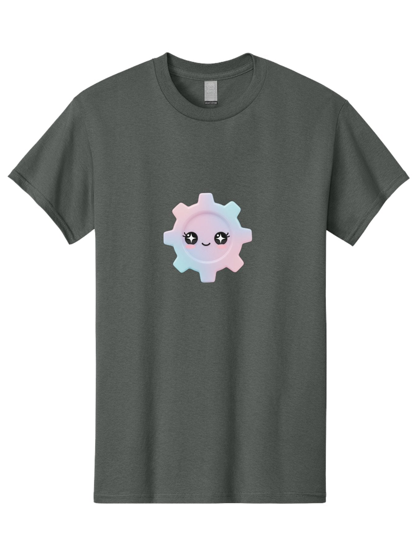 Gear-1 Men'S Graphic Tee, 100% Cotton, Comfortable Casual Summer Wear, Machine Washable, Gear With Cute Face, Pastel Colors, Kawaii Aesthetic, Whimsical Design, Cartoon Gear, Sparkle Eyes, Rosy Cheeks, Cute Machinery, Fun Design Elements, Bad120 6