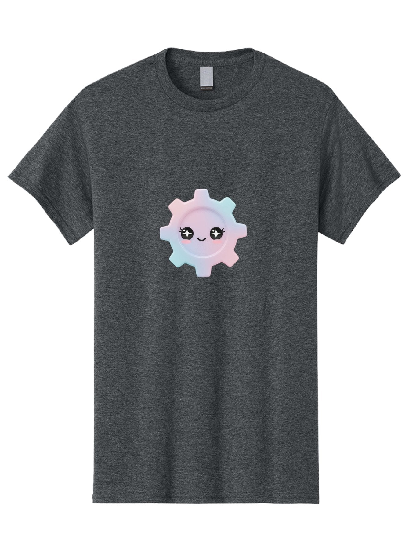 Gear-1 Men'S Graphic Tee, 100% Cotton, Comfortable Casual Summer Wear, Machine Washable, Gear With Cute Face, Pastel Colors, Kawaii Aesthetic, Whimsical Design, Cartoon Gear, Sparkle Eyes, Rosy Cheeks, Cute Machinery, Fun Design Elements, Bad120 9