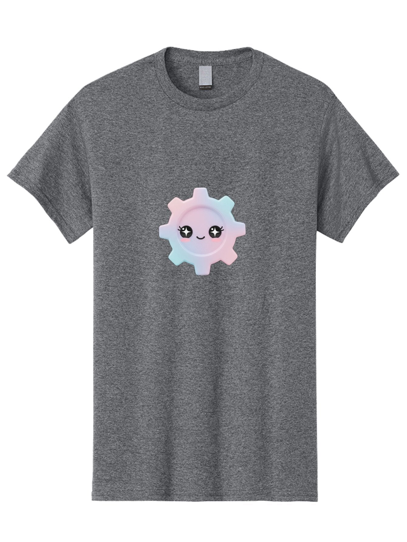 Gear-1 Men'S Graphic Tee, 100% Cotton, Comfortable Casual Summer Wear, Machine Washable, Gear With Cute Face, Pastel Colors, Kawaii Aesthetic, Whimsical Design, Cartoon Gear, Sparkle Eyes, Rosy Cheeks, Cute Machinery, Fun Design Elements, Bad120 7