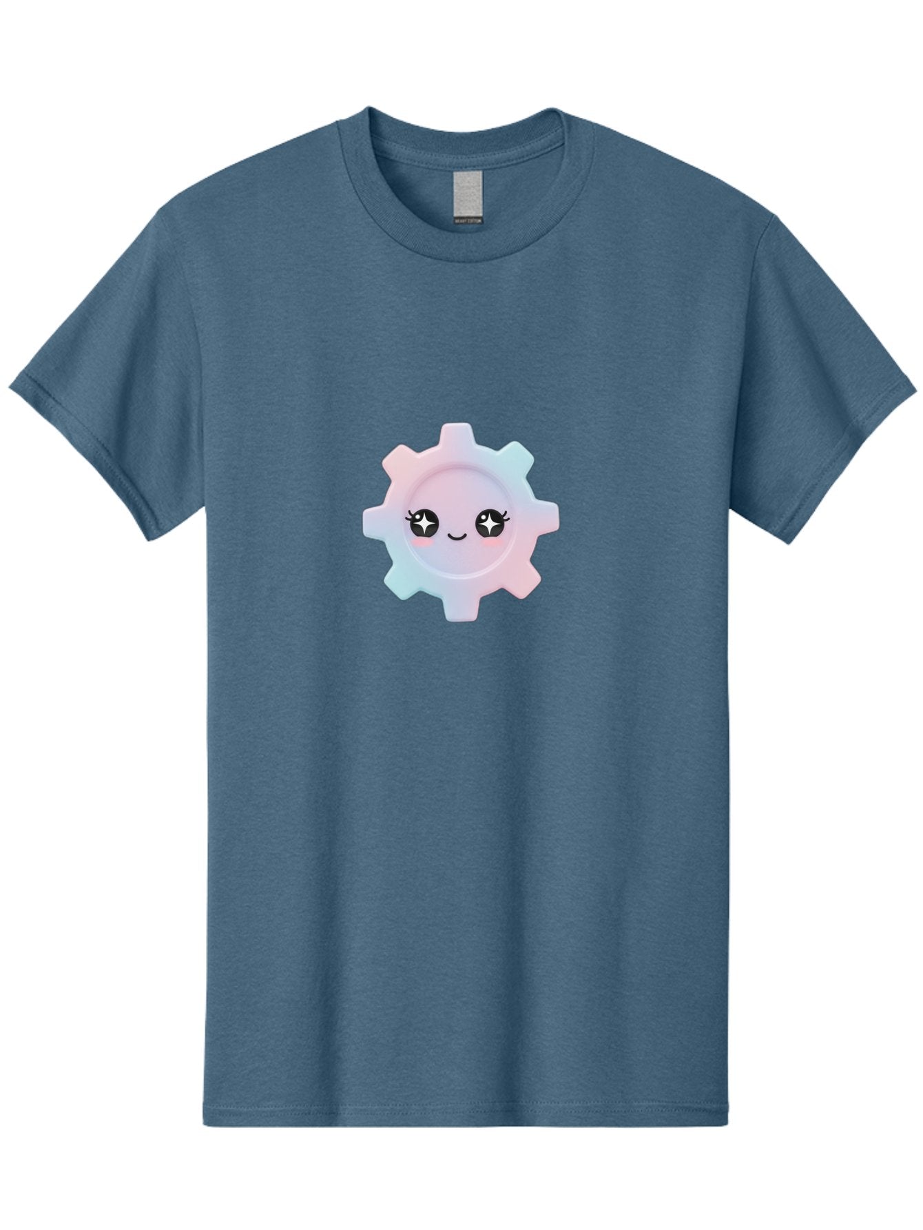 Gear-1 Men'S Graphic Tee, 100% Cotton, Comfortable Casual Summer Wear, Machine Washable, Gear With Cute Face, Pastel Colors, Kawaii Aesthetic, Whimsical Design, Cartoon Gear, Sparkle Eyes, Rosy Cheeks, Cute Machinery, Fun Design Elements, Bad120 12