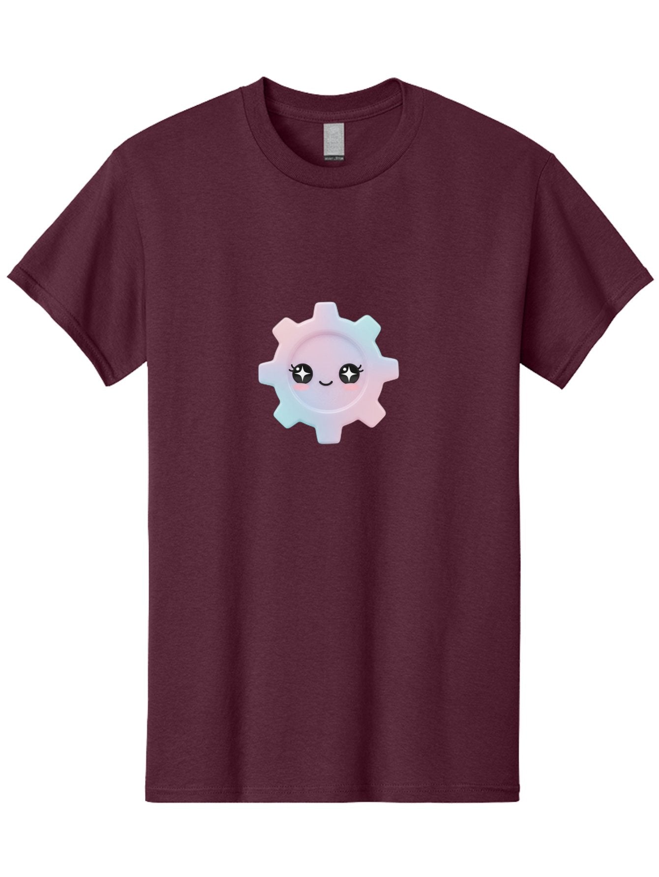 Gear-1 Men'S Graphic Tee, 100% Cotton, Comfortable Casual Summer Wear, Machine Washable, Gear With Cute Face, Pastel Colors, Kawaii Aesthetic, Whimsical Design, Cartoon Gear, Sparkle Eyes, Rosy Cheeks, Cute Machinery, Fun Design Elements, Bad120