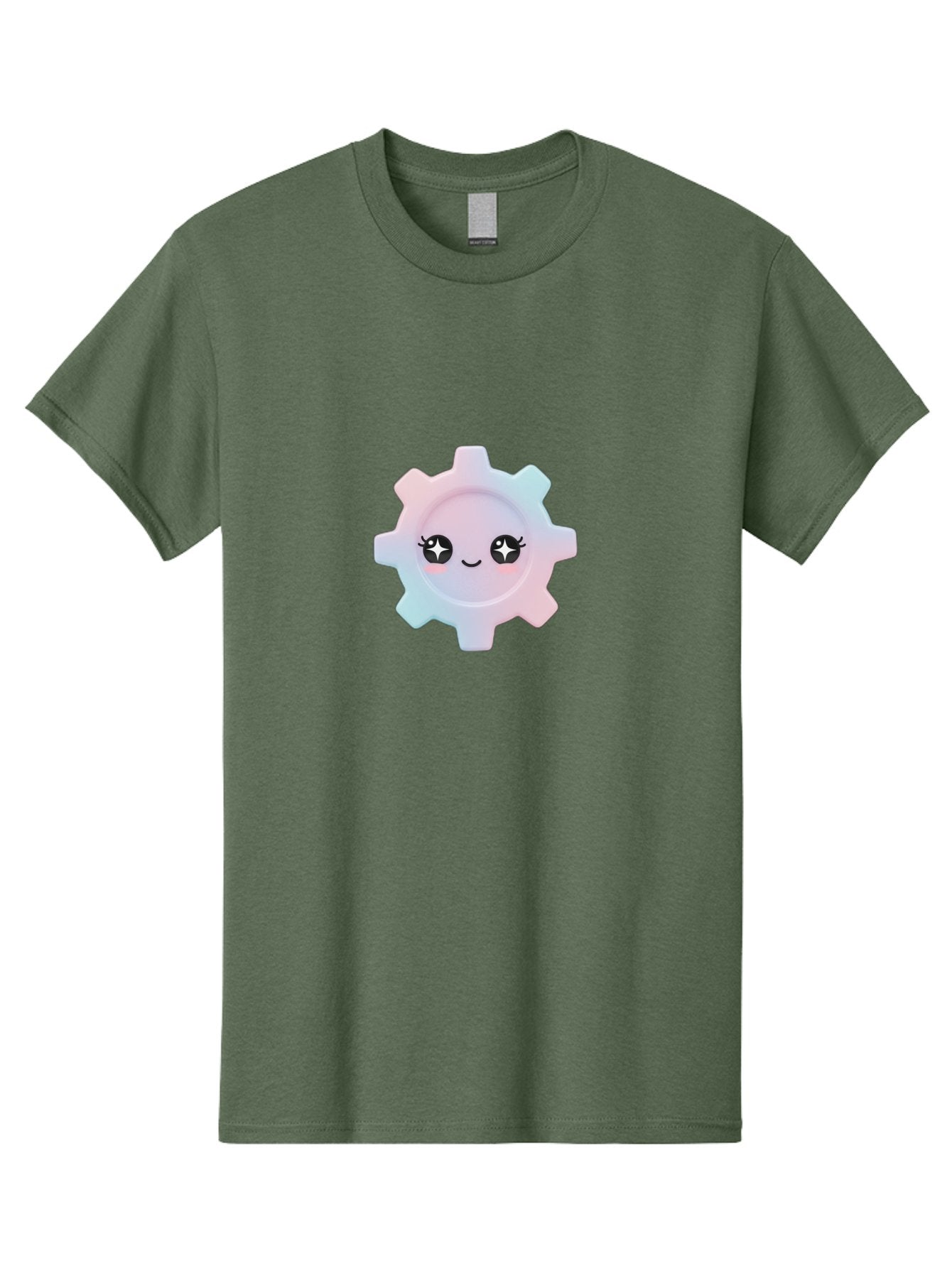 Gear-1 Men'S Graphic Tee, 100% Cotton, Comfortable Casual Summer Wear, Machine Washable, Gear With Cute Face, Pastel Colors, Kawaii Aesthetic, Whimsical Design, Cartoon Gear, Sparkle Eyes, Rosy Cheeks, Cute Machinery, Fun Design Elements, Bad120
