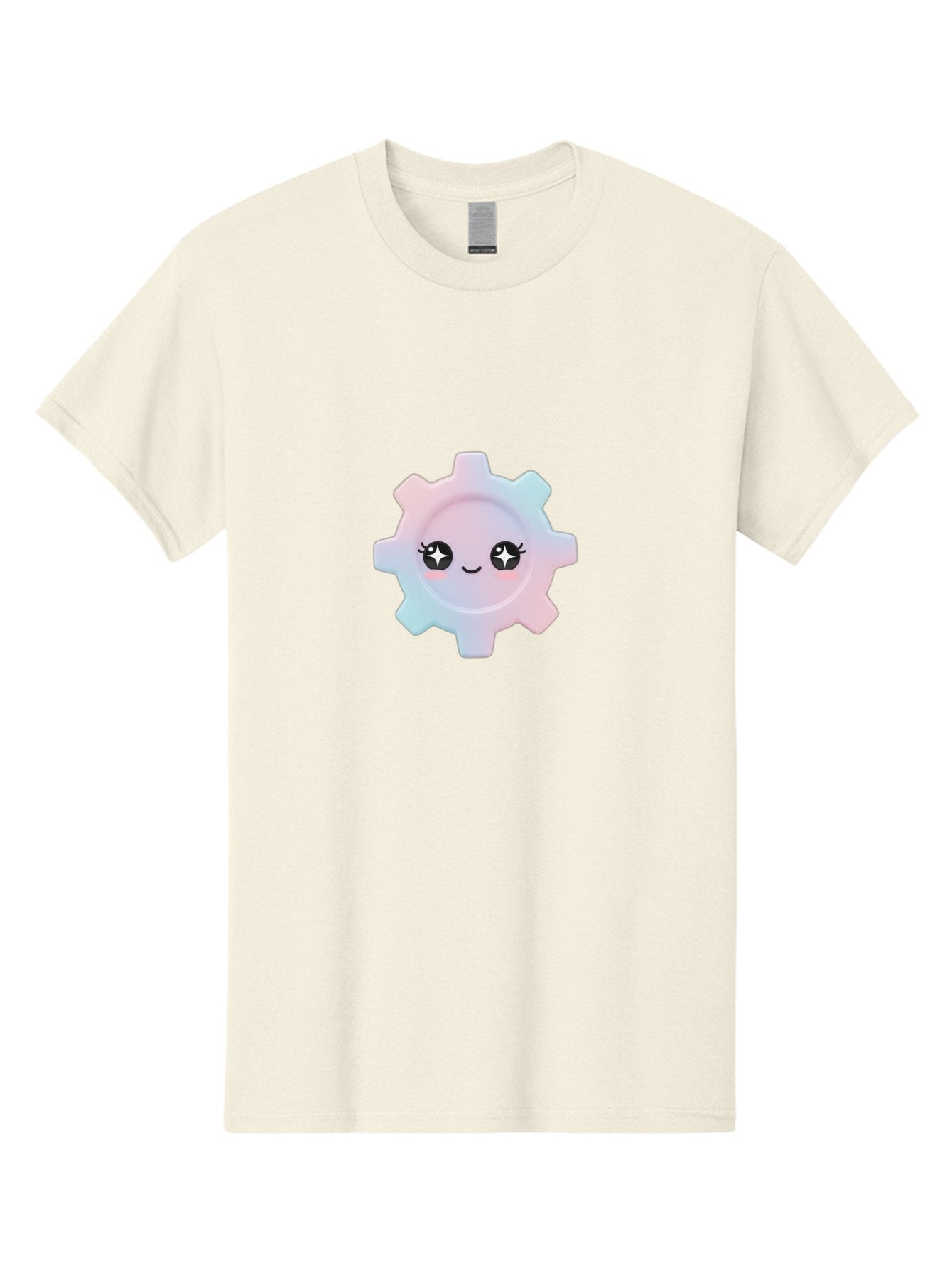 Gear-1 Men'S Graphic Tee, 100% Cotton, Comfortable Casual Summer Wear, Machine Washable, Gear With Cute Face, Pastel Colors, Kawaii Aesthetic, Whimsical Design, Cartoon Gear, Sparkle Eyes, Rosy Cheeks, Cute Machinery, Fun Design Elements, Bad120 11