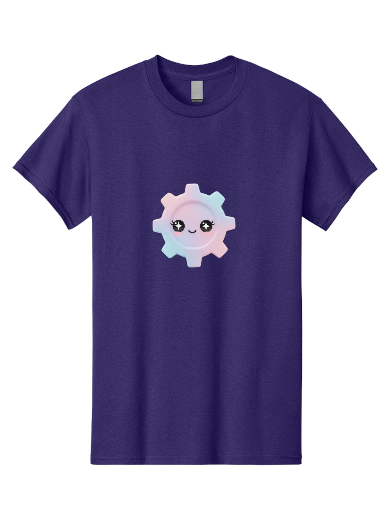 Gear-1 Men'S Graphic Tee, 100% Cotton, Comfortable Casual Summer Wear, Machine Washable, Gear With Cute Face, Pastel Colors, Kawaii Aesthetic, Whimsical Design, Cartoon Gear, Sparkle Eyes, Rosy Cheeks, Cute Machinery, Fun Design Elements, Bad120 14