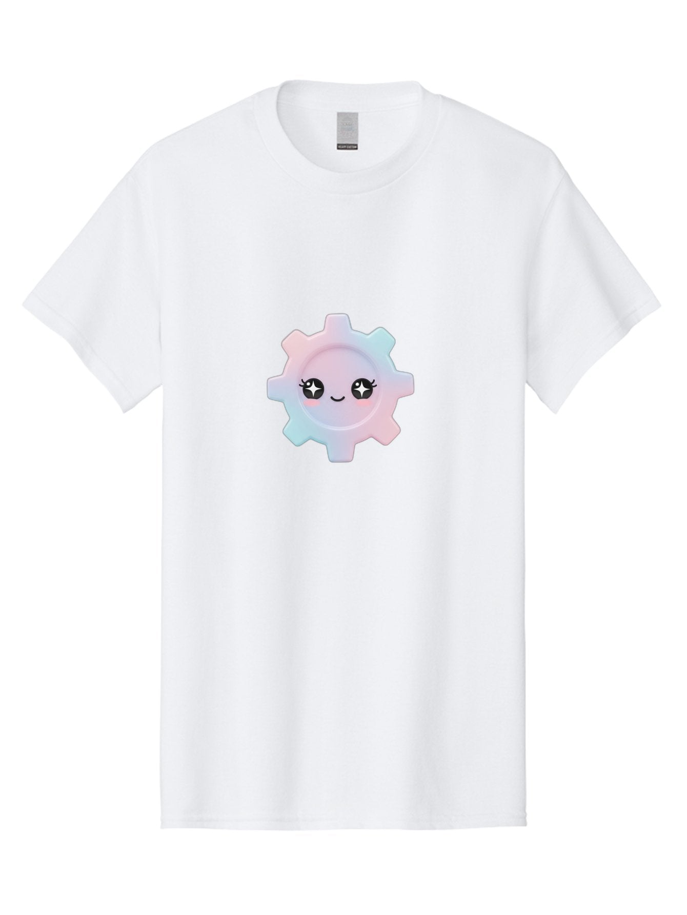 Gear-1 Men'S Graphic Tee, 100% Cotton, Comfortable Casual Summer Wear, Machine Washable, Gear With Cute Face, Pastel Colors, Kawaii Aesthetic, Whimsical Design, Cartoon Gear, Sparkle Eyes, Rosy Cheeks, Cute Machinery, Fun Design Elements, Bad120 13