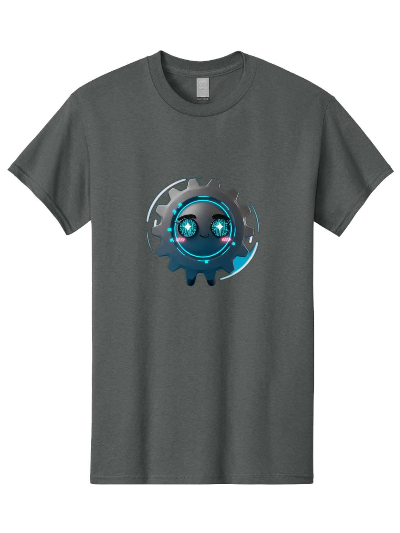 Gear-Character Men'S Graphic Tee, 100% Cotton, Comfortable Casual Summer Wear, Machine Washable, Futuristic Gear, Robotic Character, Mechanical Eyes, Neon Lights, Cybernetic Design, Futuristic Technology, Innovation, Artificial Intelligence, Bad122 4
