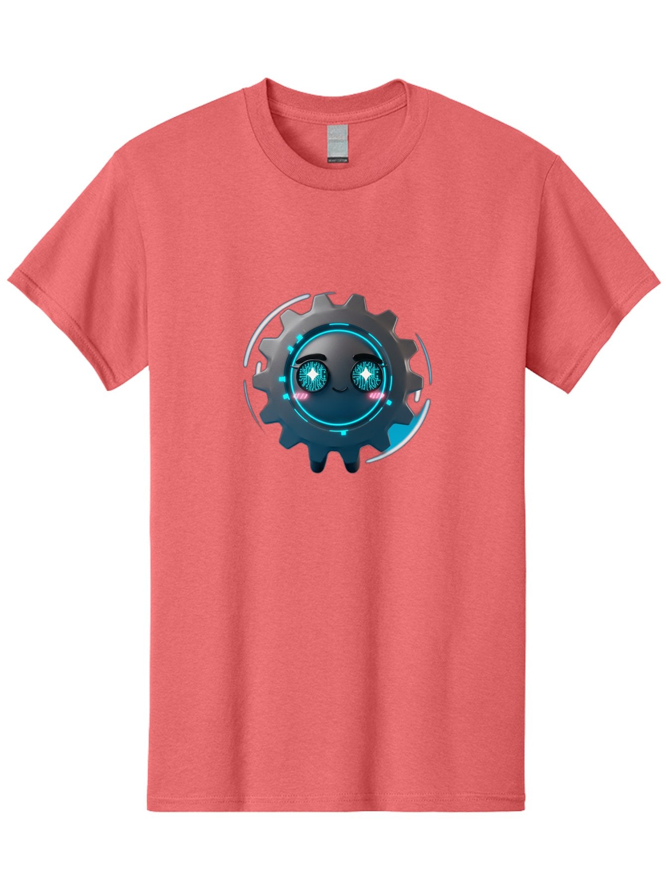 Gear-Character Men'S Graphic Tee, 100% Cotton, Comfortable Casual Summer Wear, Machine Washable, Futuristic Gear, Robotic Character, Mechanical Eyes, Neon Lights, Cybernetic Design, Futuristic Technology, Innovation, Artificial Intelligence, Bad122 7