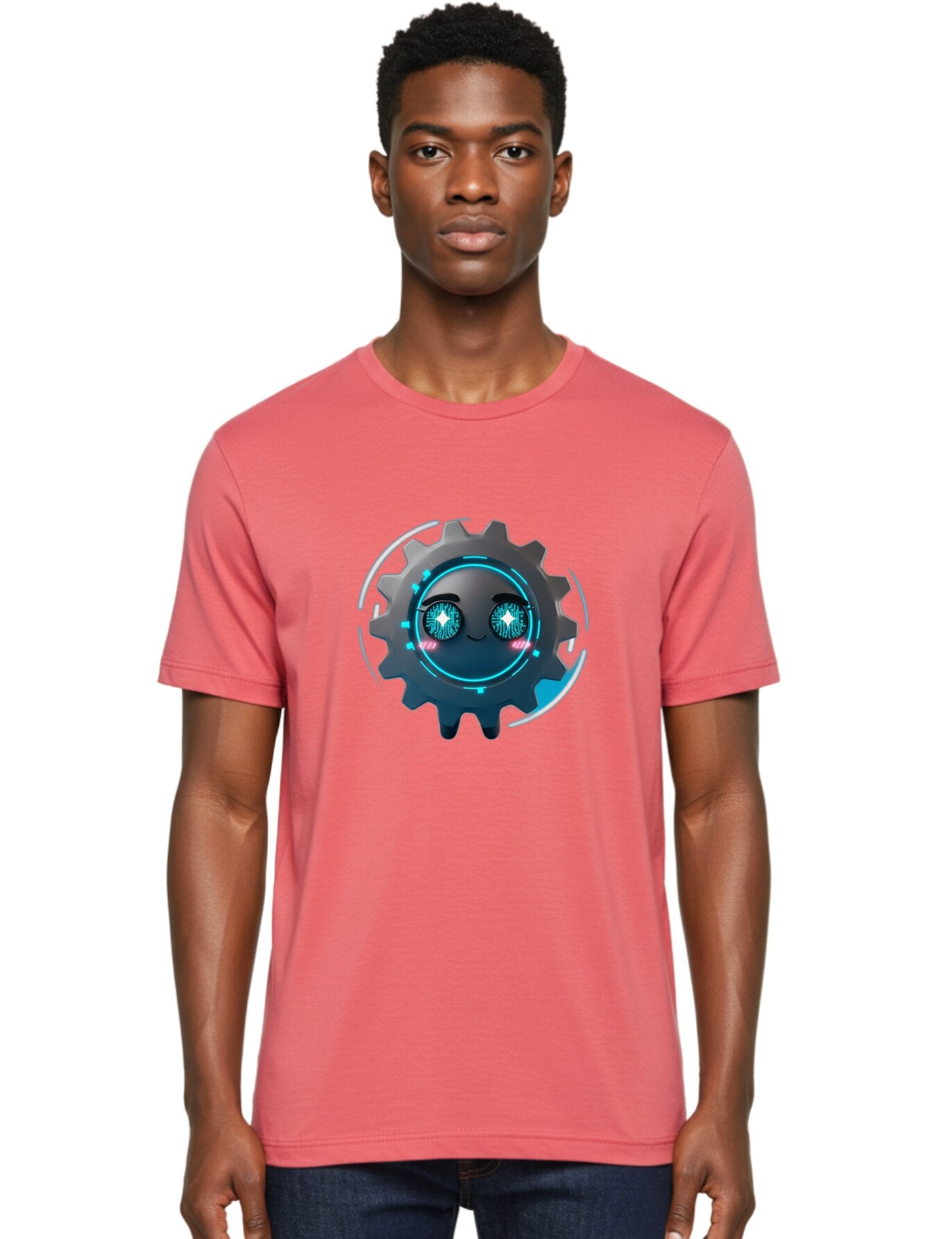 Gear-Character Men'S Graphic Tee, 100% Cotton, Comfortable Casual Summer Wear, Machine Washable, Futuristic Gear, Robotic Character, Mechanical Eyes, Neon Lights, Cybernetic Design, Futuristic Technology, Innovation, Artificial Intelligence, Bad122 16