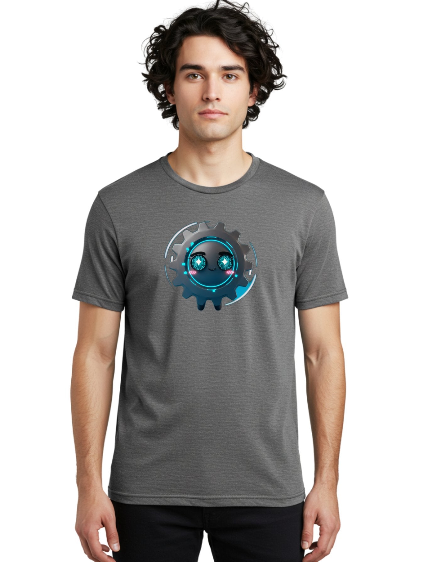 Gear-Character Men'S Graphic Tee, 100% Cotton, Comfortable Casual Summer Wear, Machine Washable, Futuristic Gear, Robotic Character, Mechanical Eyes, Neon Lights, Cybernetic Design, Futuristic Technology, Innovation, Artificial Intelligence, Bad122 17