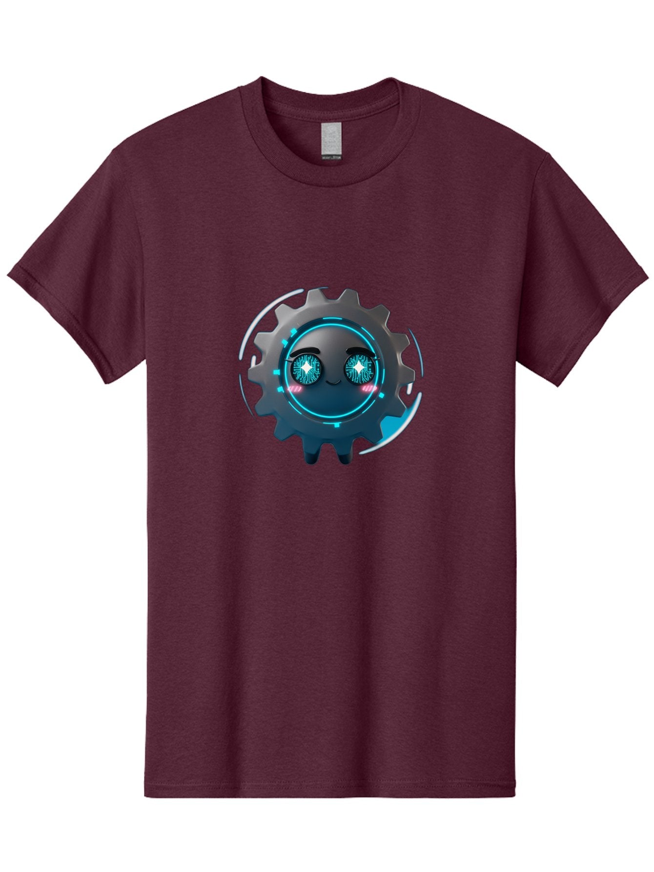 Gear-Character Men'S Graphic Tee, 100% Cotton, Comfortable Casual Summer Wear, Machine Washable, Futuristic Gear, Robotic Character, Mechanical Eyes, Neon Lights, Cybernetic Design, Futuristic Technology, Innovation, Artificial Intelligence, Bad122 12