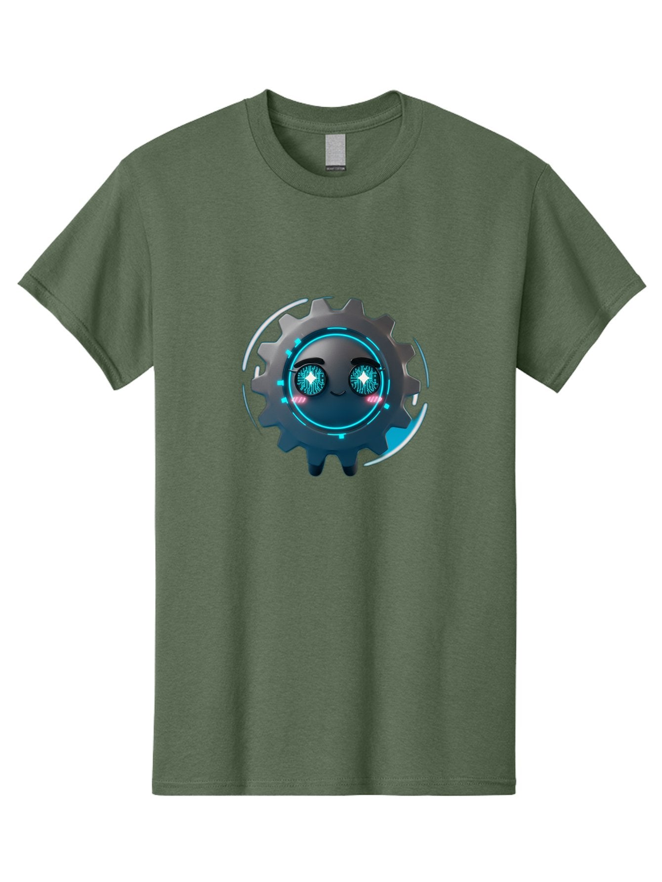 Gear-Character Men'S Graphic Tee, 100% Cotton, Comfortable Casual Summer Wear, Machine Washable, Futuristic Gear, Robotic Character, Mechanical Eyes, Neon Lights, Cybernetic Design, Futuristic Technology, Innovation, Artificial Intelligence, Bad122 3