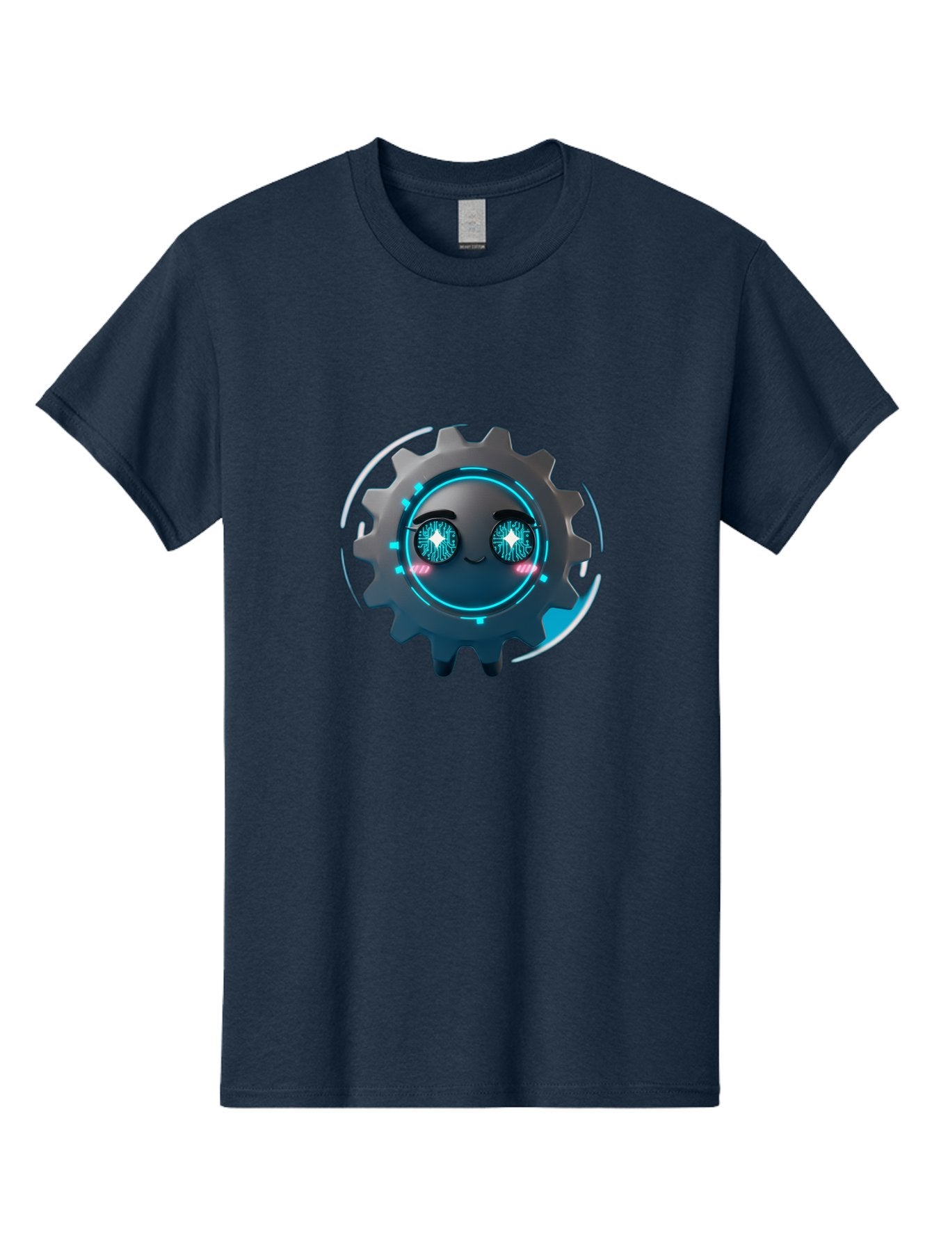 Gear-Character Men'S Graphic Tee, 100% Cotton, Comfortable Casual Summer Wear, Machine Washable, Futuristic Gear, Robotic Character, Mechanical Eyes, Neon Lights, Cybernetic Design, Futuristic Technology, Innovation, Artificial Intelligence, Bad122 9