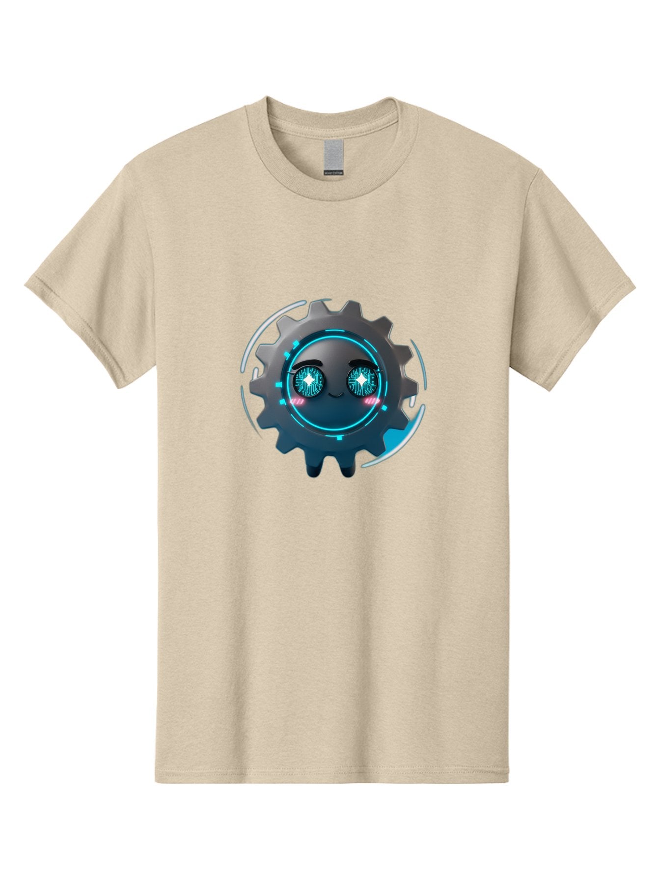 Gear-Character Men'S Graphic Tee, 100% Cotton, Comfortable Casual Summer Wear, Machine Washable, Futuristic Gear, Robotic Character, Mechanical Eyes, Neon Lights, Cybernetic Design, Futuristic Technology, Innovation, Artificial Intelligence, Bad122 13