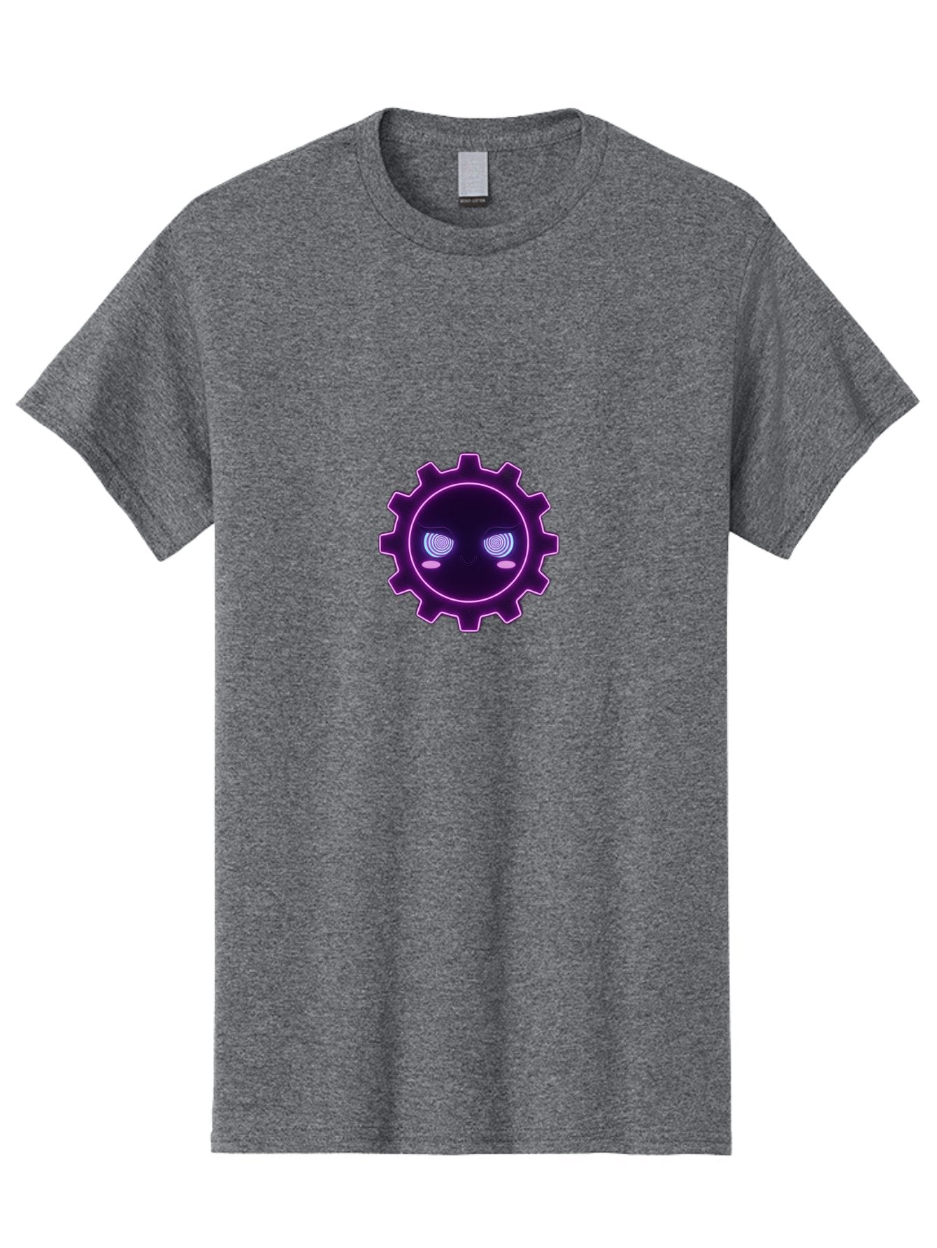Gear-Face Men'S Graphic Tee, 100% Cotton, Comfortable Casual Summer Wear, Machine Washable, Purple Gear Icon, Futuristic Design, Neon Lights, Cyberpunk Theme, Machinery Symbol, Glowing Eyes, Tech Graphics, Digital Artwork, Mechanical Element Bad124 3