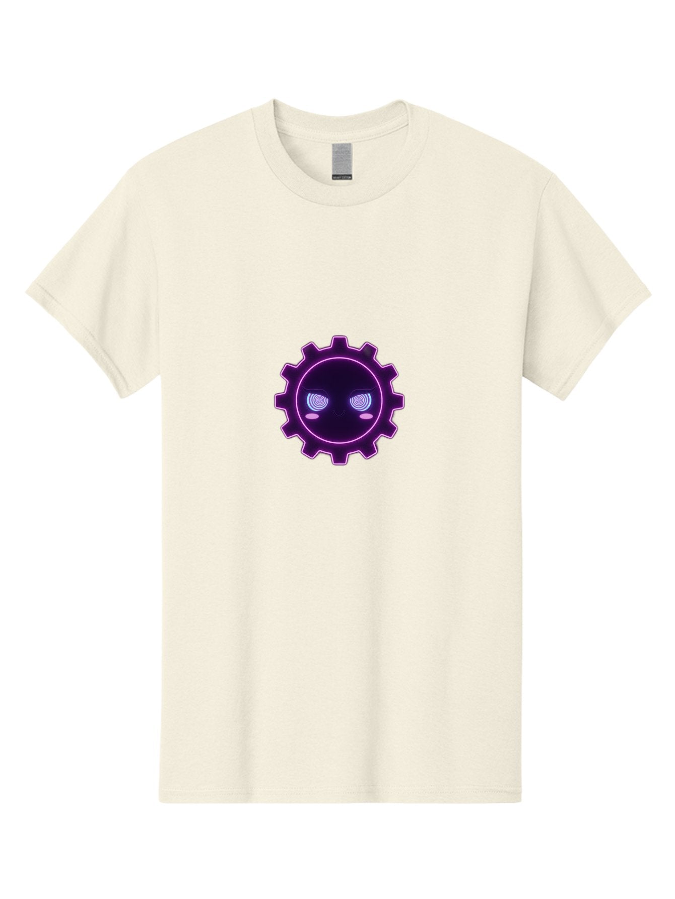 Gear-Face Men'S Graphic Tee, 100% Cotton, Comfortable Casual Summer Wear, Machine Washable, Purple Gear Icon, Futuristic Design, Neon Lights, Cyberpunk Theme, Machinery Symbol, Glowing Eyes, Tech Graphics, Digital Artwork, Mechanical Element Bad124 14