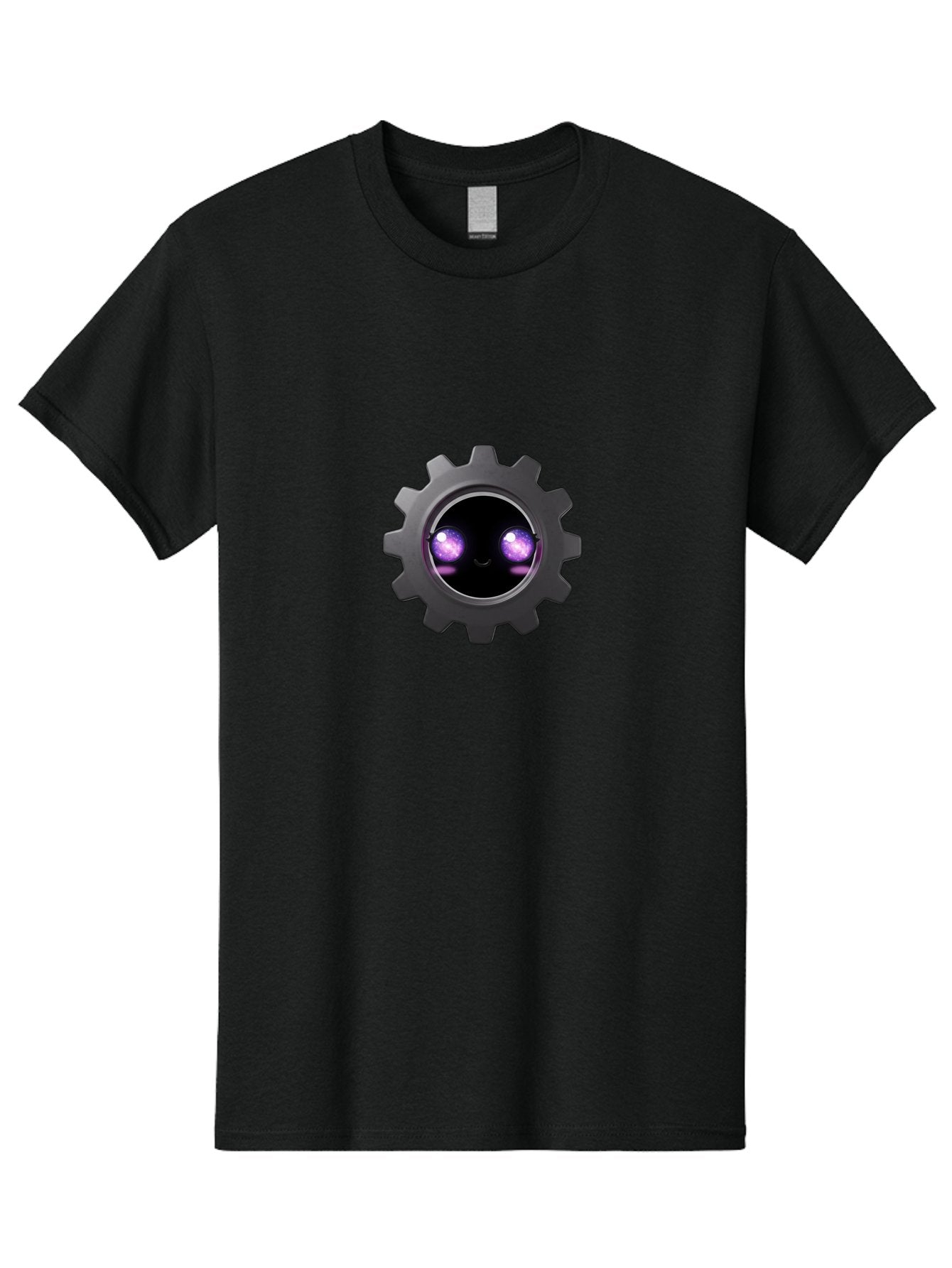 Gear-Robot-Face Men'S Graphic Tee, 100% Cotton, Comfortable Casual Summer Wear, Machine Washable, Industrial Gear, Mechanical Face, Glowing Purple Eyes, Robotics, Futuristic Machinery, Tech Innovation, Mechanical Engineering, Cybernetic Design Bad125
