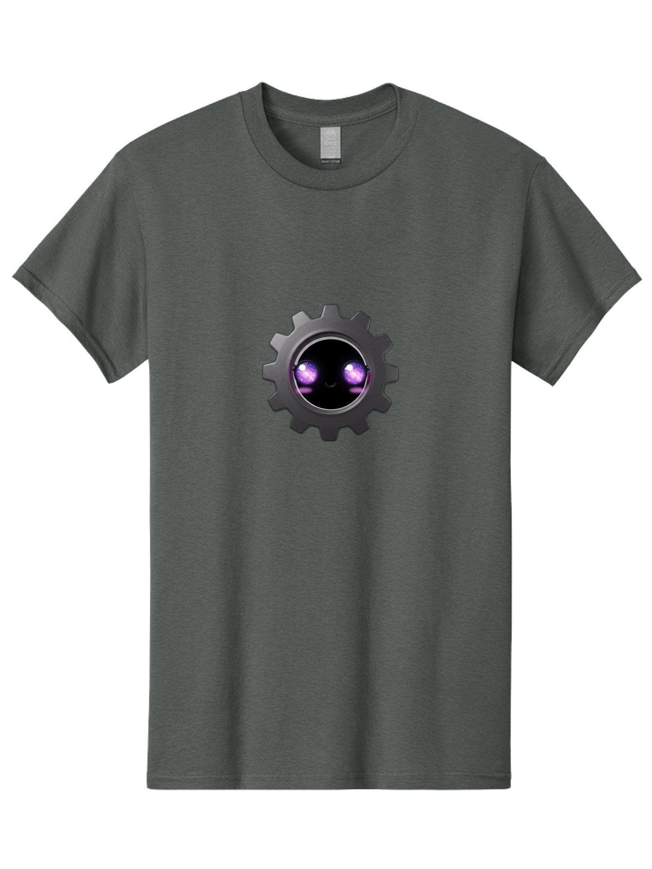 Gear-Robot-Face Men'S Graphic Tee, 100% Cotton, Comfortable Casual Summer Wear, Machine Washable, Industrial Gear, Mechanical Face, Glowing Purple Eyes, Robotics, Futuristic Machinery, Tech Innovation, Mechanical Engineering, Cybernetic Design Bad125 7