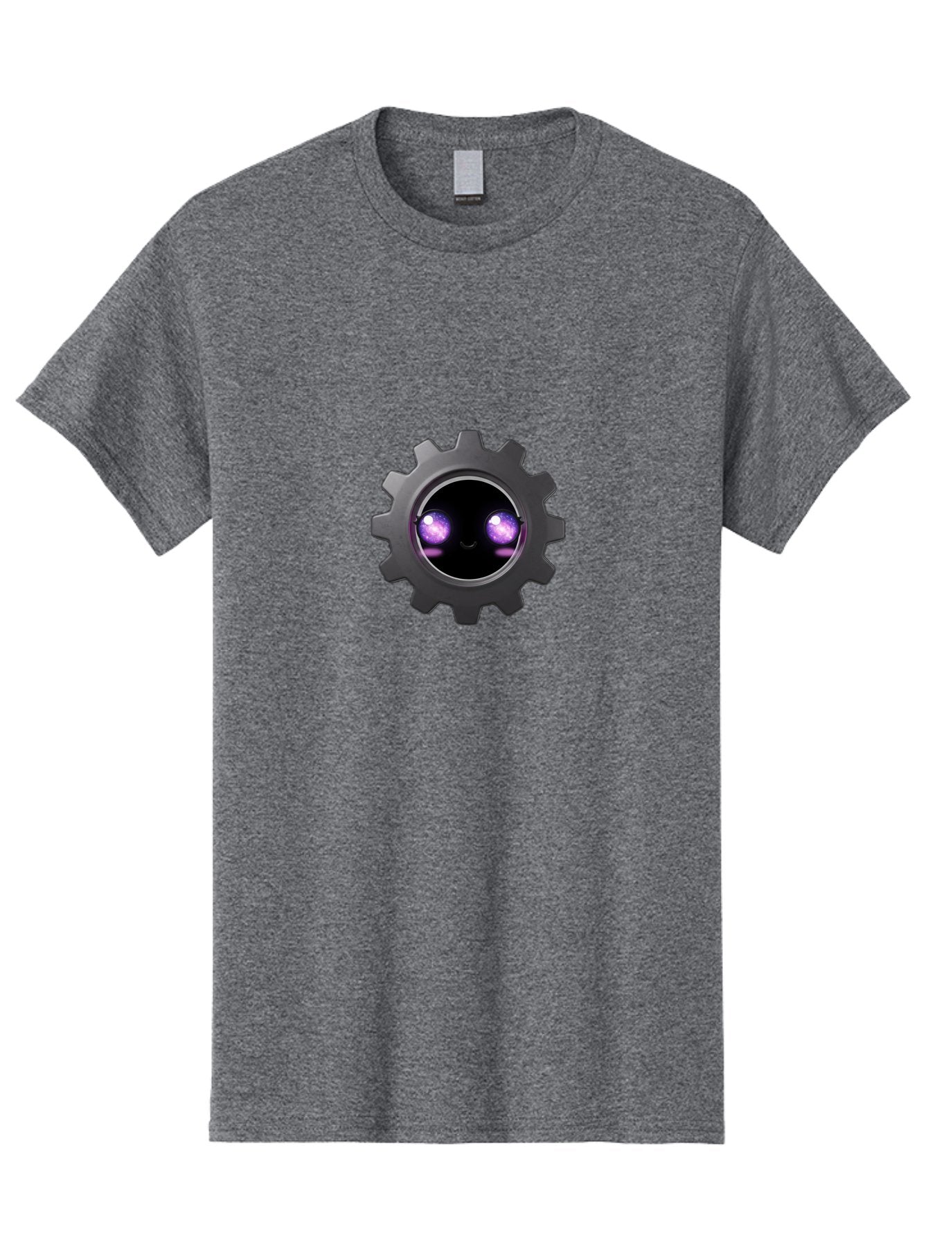 Gear-Robot-Face Men'S Graphic Tee, 100% Cotton, Comfortable Casual Summer Wear, Machine Washable, Industrial Gear, Mechanical Face, Glowing Purple Eyes, Robotics, Futuristic Machinery, Tech Innovation, Mechanical Engineering, Cybernetic Design Bad125 5
