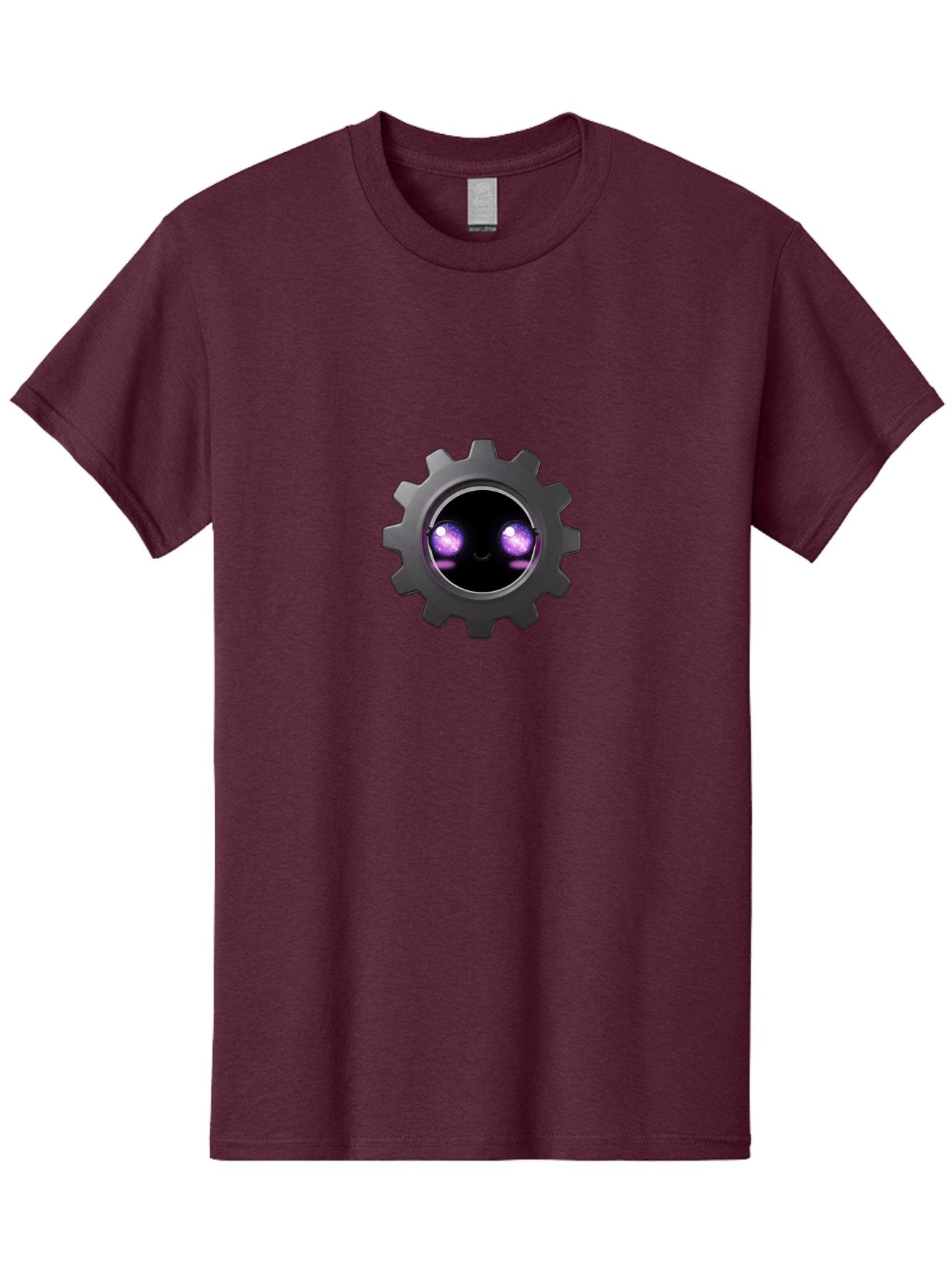 Gear-Robot-Face Men'S Graphic Tee, 100% Cotton, Comfortable Casual Summer Wear, Machine Washable, Industrial Gear, Mechanical Face, Glowing Purple Eyes, Robotics, Futuristic Machinery, Tech Innovation, Mechanical Engineering, Cybernetic Design Bad125 4