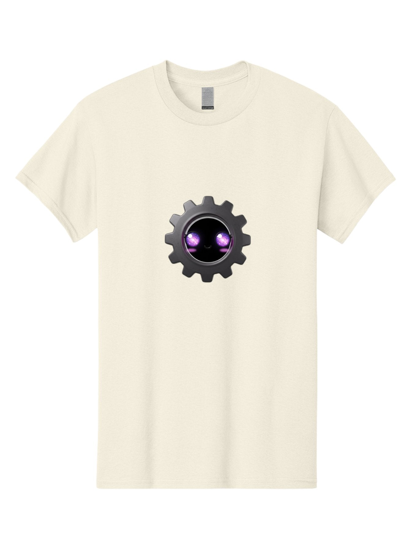 Gear-Robot-Face Men'S Graphic Tee, 100% Cotton, Comfortable Casual Summer Wear, Machine Washable, Industrial Gear, Mechanical Face, Glowing Purple Eyes, Robotics, Futuristic Machinery, Tech Innovation, Mechanical Engineering, Cybernetic Design Bad125 3