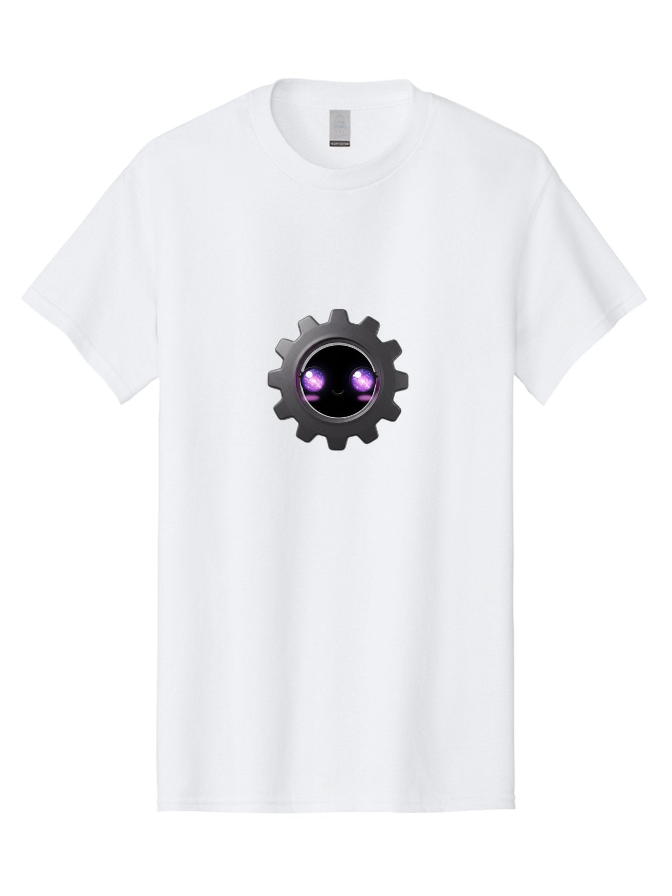 Gear-Robot-Face Men'S Graphic Tee, 100% Cotton, Comfortable Casual Summer Wear, Machine Washable, Industrial Gear, Mechanical Face, Glowing Purple Eyes, Robotics, Futuristic Machinery, Tech Innovation, Mechanical Engineering, Cybernetic Design Bad125 15