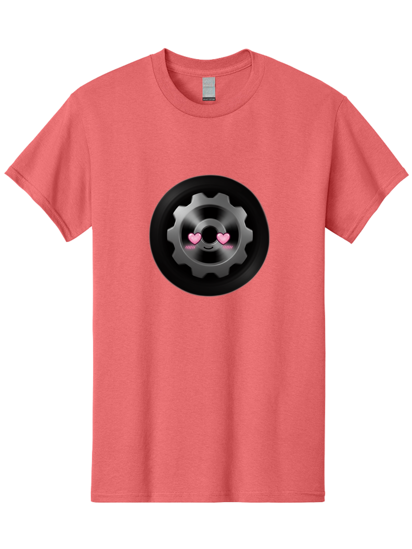Gear Men'S Graphic Tee, 100% Cotton, Comfortable Casual Summer Wear, Machine Washable, Metal Gear, Heart Eyes, Love Symbol, Romantic Machinery, Cute Robotics, Heart-Shaped Eyes, Mechanical Love, Tech Emoticon Bad126 11