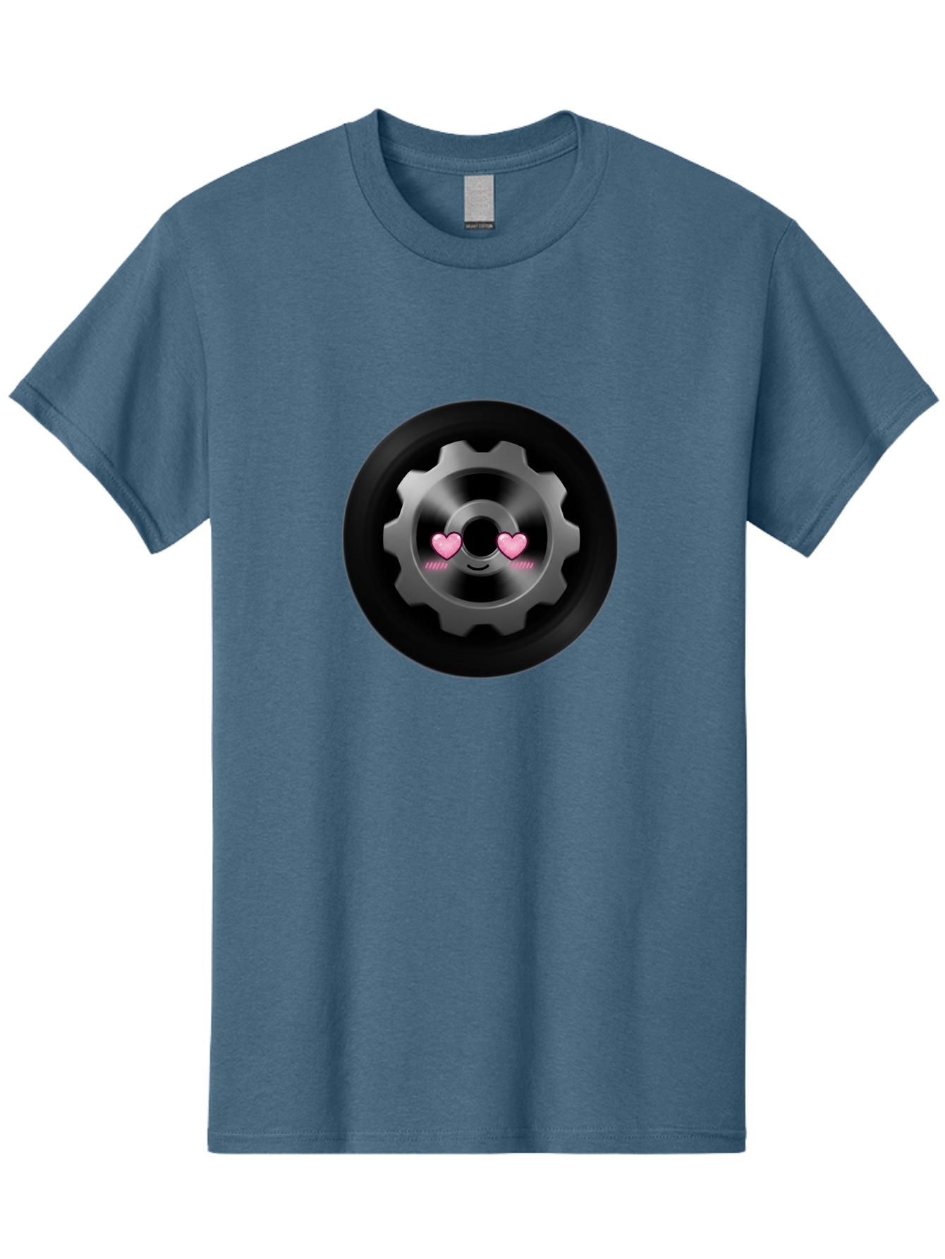 Gear Men'S Graphic Tee, 100% Cotton, Comfortable Casual Summer Wear, Machine Washable, Metal Gear, Heart Eyes, Love Symbol, Romantic Machinery, Cute Robotics, Heart-Shaped Eyes, Mechanical Love, Tech Emoticon Bad126 7