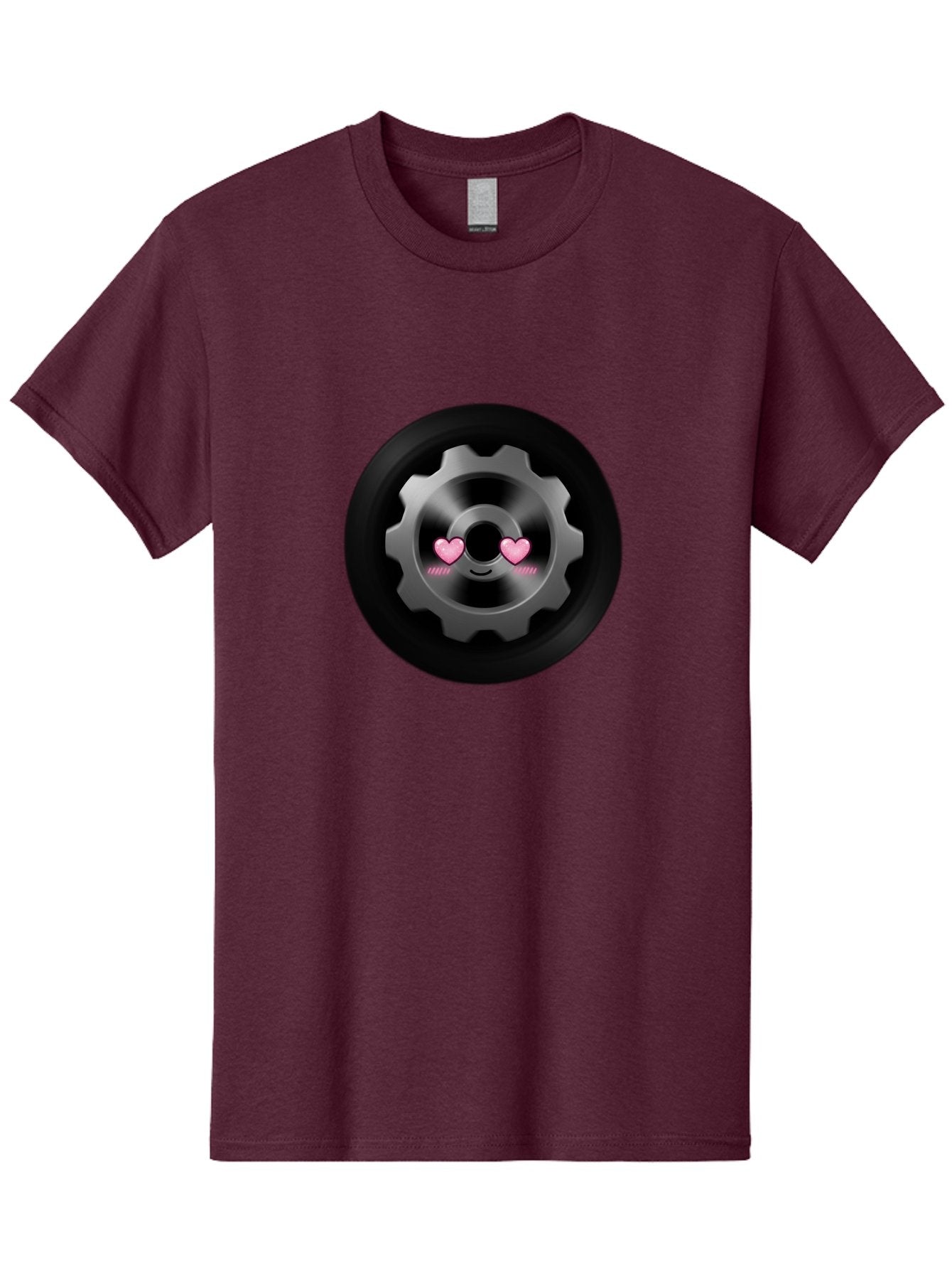 Gear Men'S Graphic Tee, 100% Cotton, Comfortable Casual Summer Wear, Machine Washable, Metal Gear, Heart Eyes, Love Symbol, Romantic Machinery, Cute Robotics, Heart-Shaped Eyes, Mechanical Love, Tech Emoticon Bad126 4
