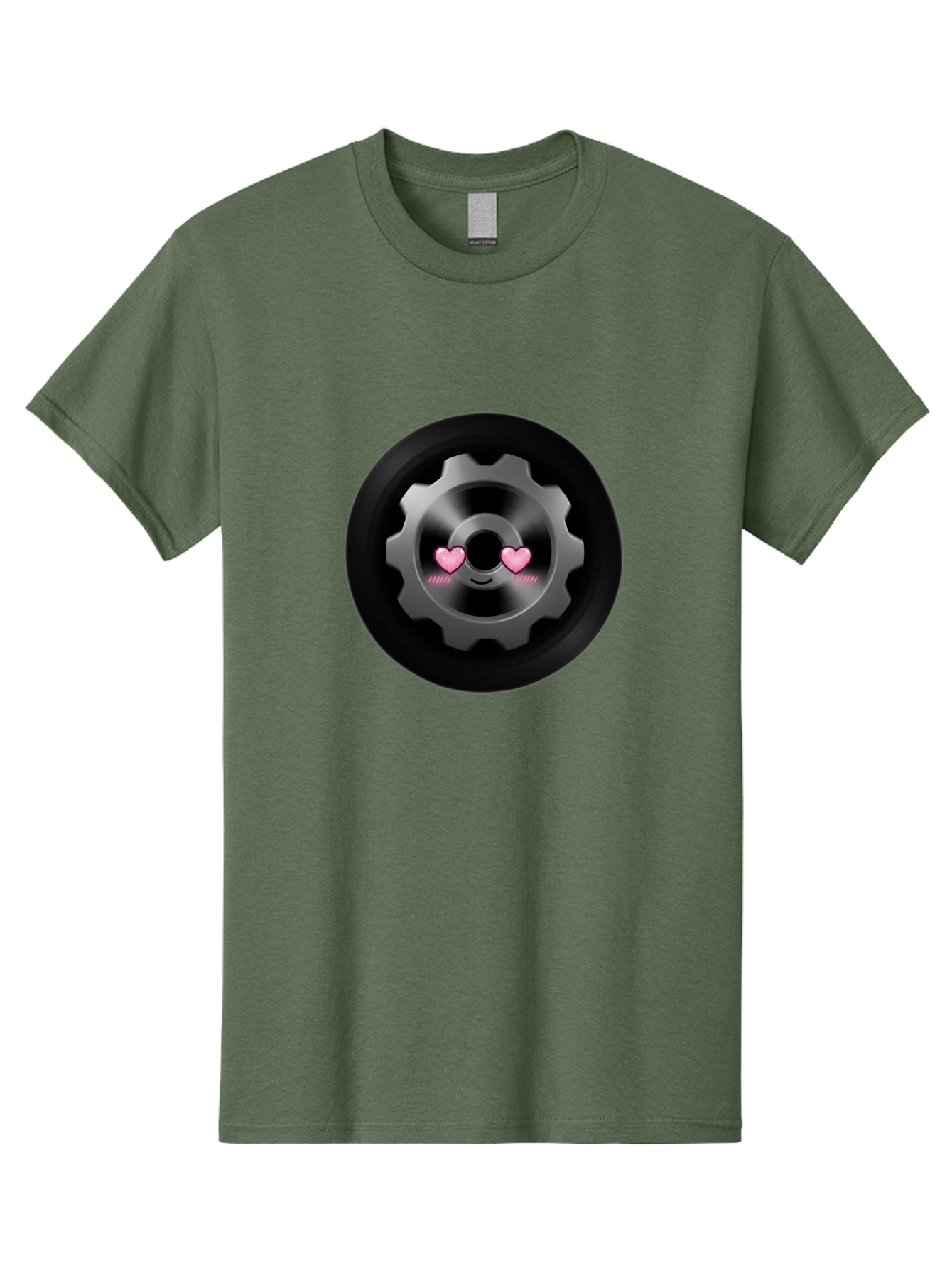 Gear Men'S Graphic Tee, 100% Cotton, Comfortable Casual Summer Wear, Machine Washable, Metal Gear, Heart Eyes, Love Symbol, Romantic Machinery, Cute Robotics, Heart-Shaped Eyes, Mechanical Love, Tech Emoticon Bad126 10