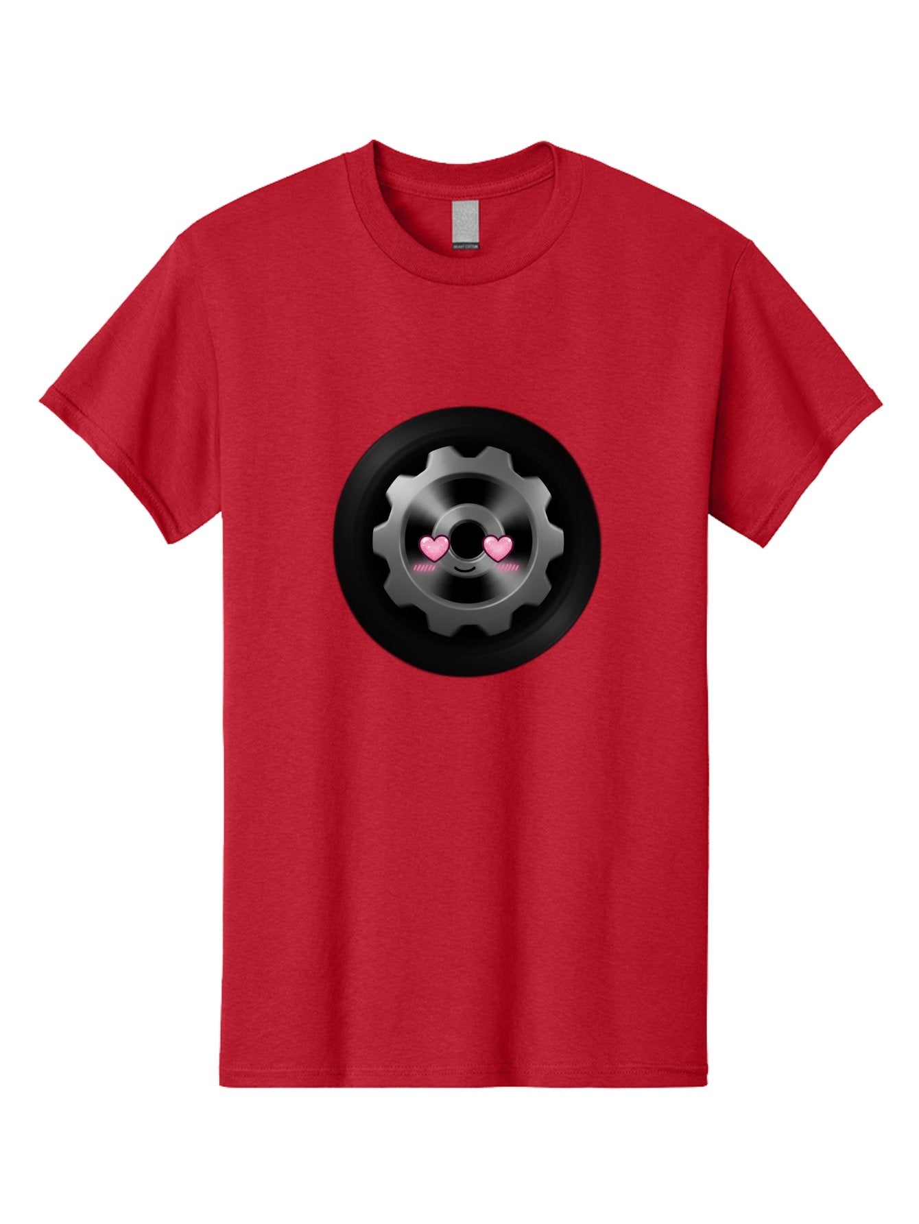 Gear Men'S Graphic Tee, 100% Cotton, Comfortable Casual Summer Wear, Machine Washable, Metal Gear, Heart Eyes, Love Symbol, Romantic Machinery, Cute Robotics, Heart-Shaped Eyes, Mechanical Love, Tech Emoticon Bad126 7