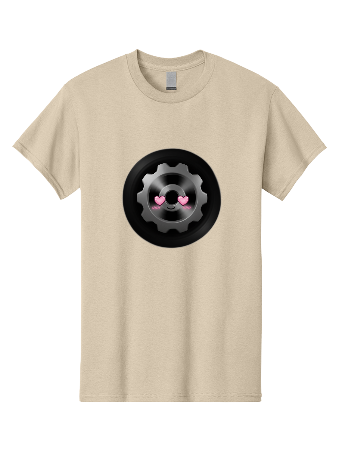 Gear Men'S Graphic Tee, 100% Cotton, Comfortable Casual Summer Wear, Machine Washable, Metal Gear, Heart Eyes, Love Symbol, Romantic Machinery, Cute Robotics, Heart-Shaped Eyes, Mechanical Love, Tech Emoticon Bad126 5