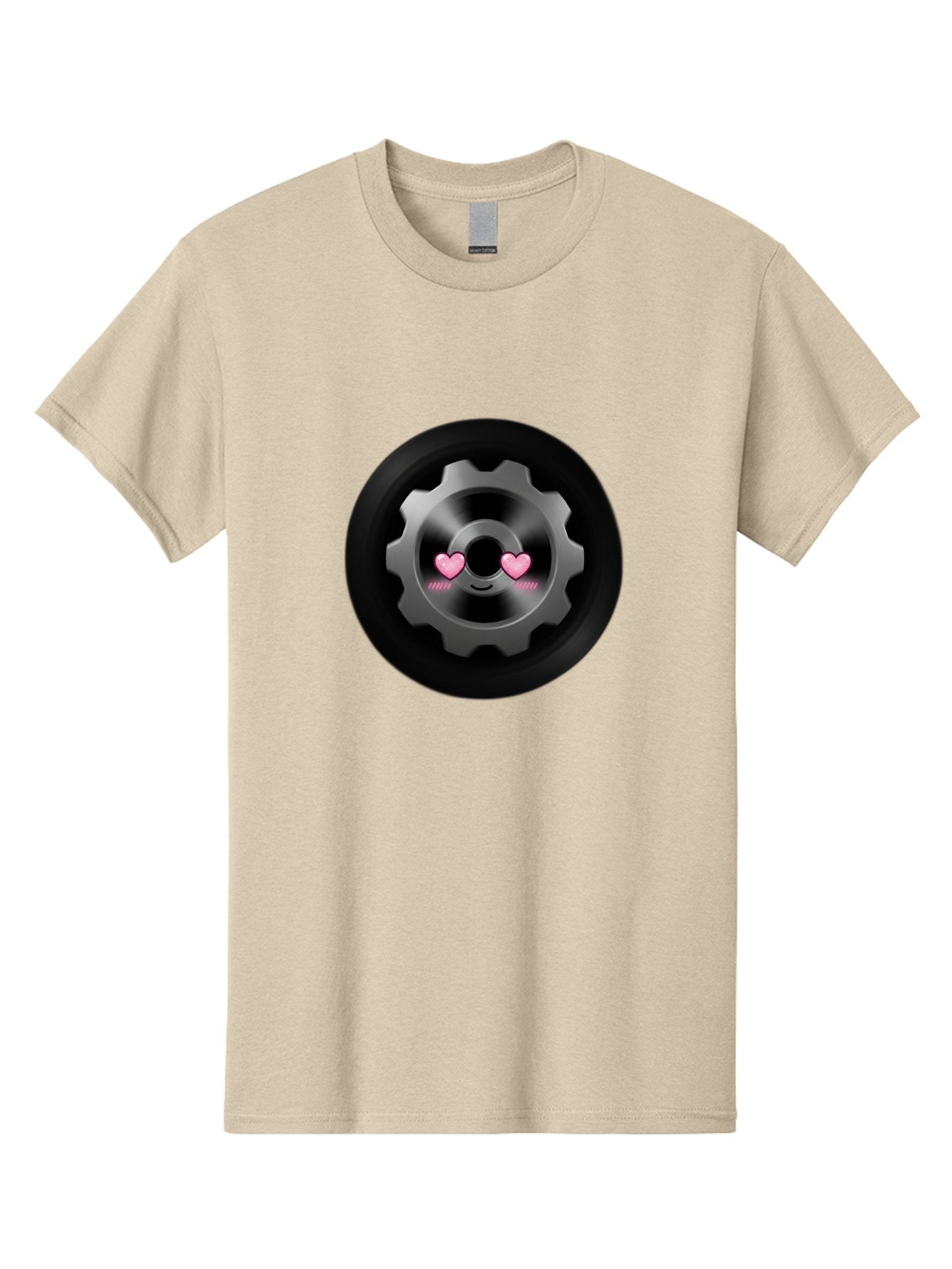 Gear Men'S Graphic Tee, 100% Cotton, Comfortable Casual Summer Wear, Machine Washable, Metal Gear, Heart Eyes, Love Symbol, Romantic Machinery, Cute Robotics, Heart-Shaped Eyes, Mechanical Love, Tech Emoticon Bad126 9