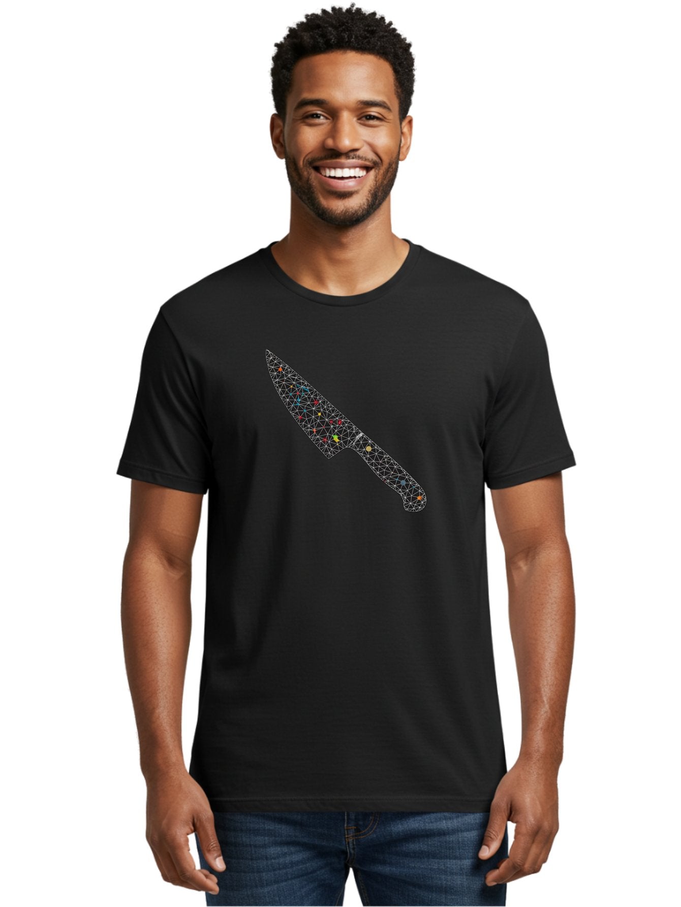 Geometric-Knife Men'S Graphic Tee, 100% Cotton, Comfortable Casual Summer Wear, Machine Washable, Low Poly Knife, Geometric Pattern, 3D Design, Colorful Accents, Modern Style, Abstract Art, Futuristic Look, Sharp Edge, Digital Illustration Bad129 26
