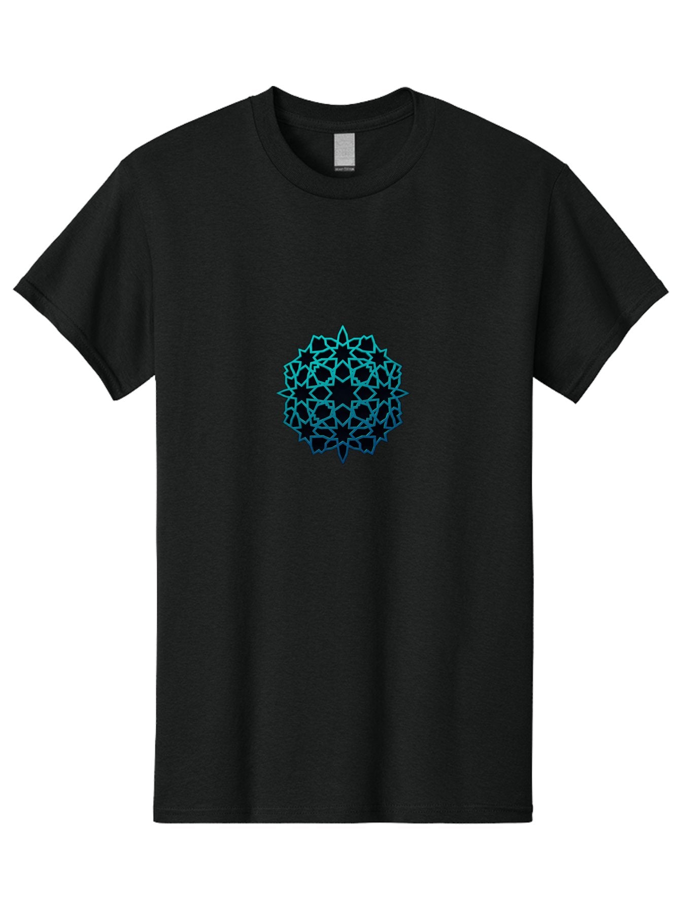 Geometric-Pattern Men'S Graphic Tee, 100% Cotton, Comfortable Casual Summer Wear, Machine Washable, Geometric Pattern, Intricate Design, Arabesque, Turquoise And Black, Symmetrical Shapes, Ornate Details, Abstract Art, Modern Decor Bad130 15