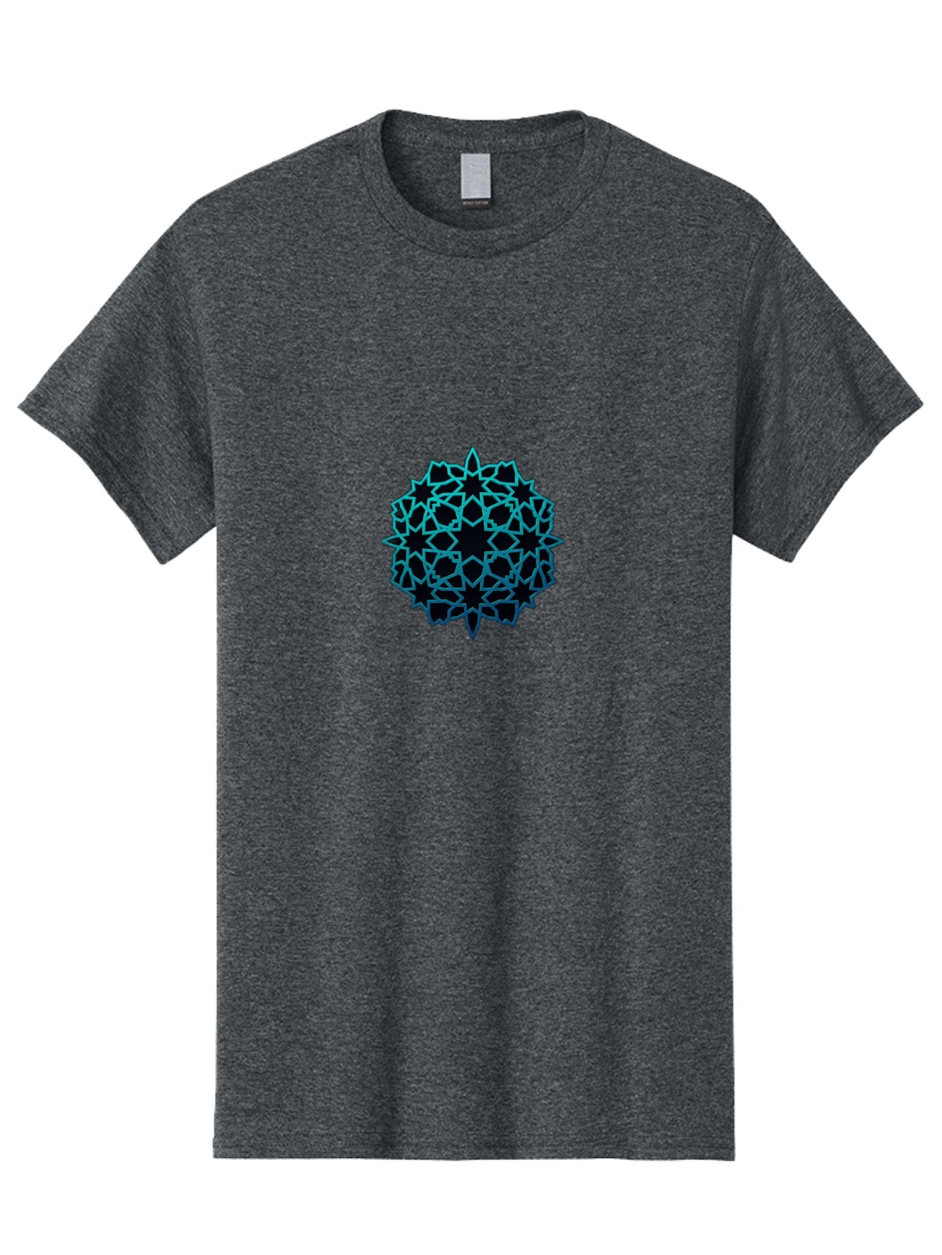 Geometric-Pattern Men'S Graphic Tee, 100% Cotton, Comfortable Casual Summer Wear, Machine Washable, Geometric Pattern, Intricate Design, Arabesque, Turquoise And Black, Symmetrical Shapes, Ornate Details, Abstract Art, Modern Decor Bad130 12