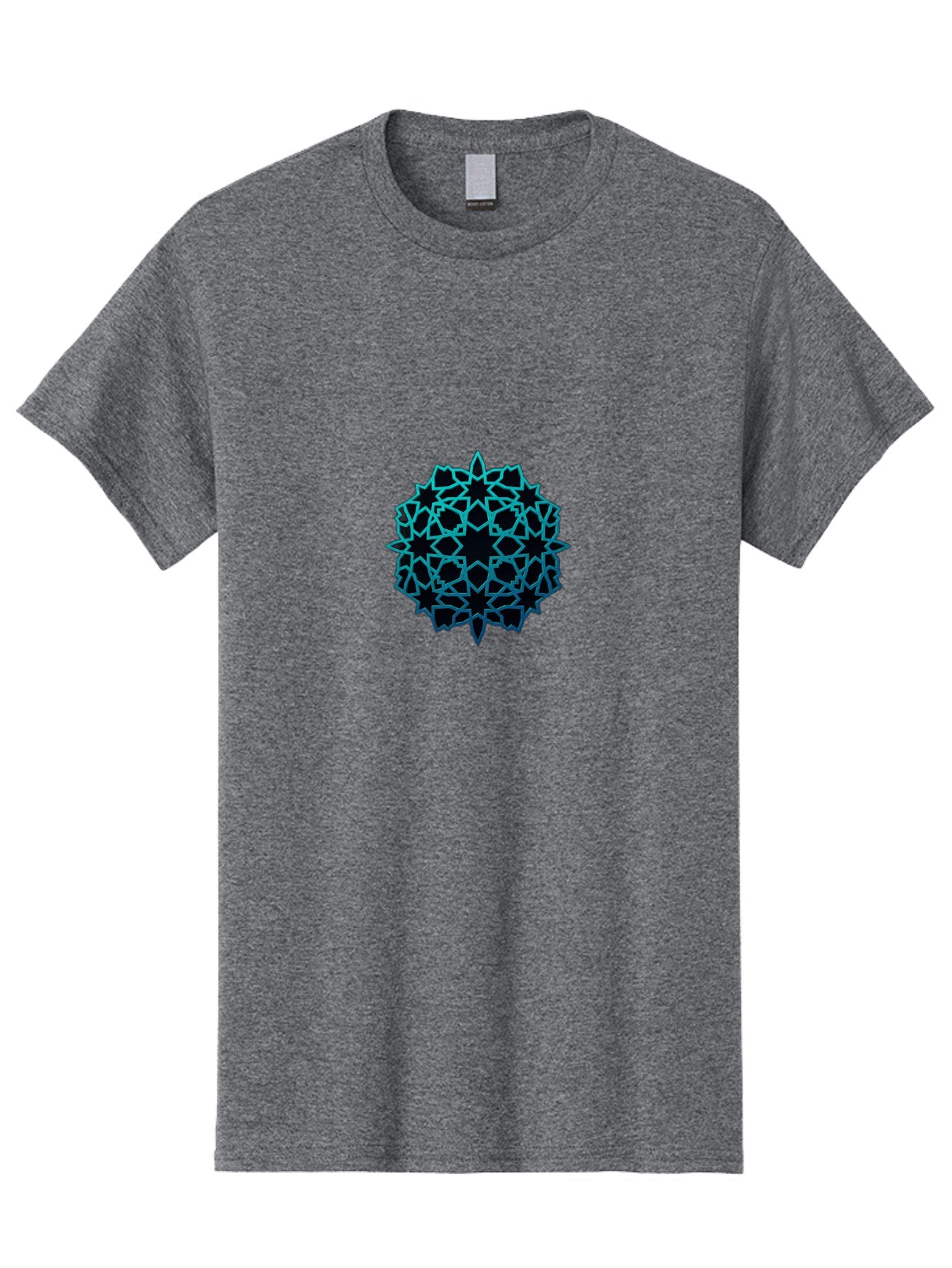 Geometric-Pattern Men'S Graphic Tee, 100% Cotton, Comfortable Casual Summer Wear, Machine Washable, Geometric Pattern, Intricate Design, Arabesque, Turquoise And Black, Symmetrical Shapes, Ornate Details, Abstract Art, Modern Decor Bad130 5
