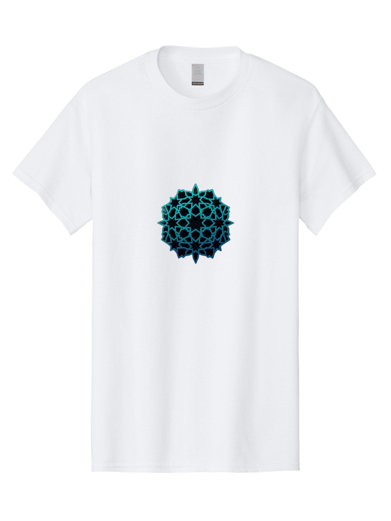 Geometric-Pattern Men'S Graphic Tee, 100% Cotton, Comfortable Casual Summer Wear, Machine Washable, Geometric Pattern, Intricate Design, Arabesque, Turquoise And Black, Symmetrical Shapes, Ornate Details, Abstract Art, Modern Decor Bad130 8