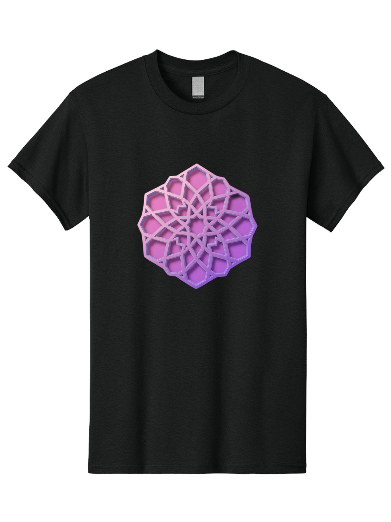Geometric-Shape Men'S Graphic Tee, 100% Cotton, Comfortable Casual Summer Wear, Machine Washable, Geometric Shape, 3D Design, Pink And Purple Gradations, Intricate Patterns, Abstract Art, Layered Structures, Digital Rendering, Bad131 9