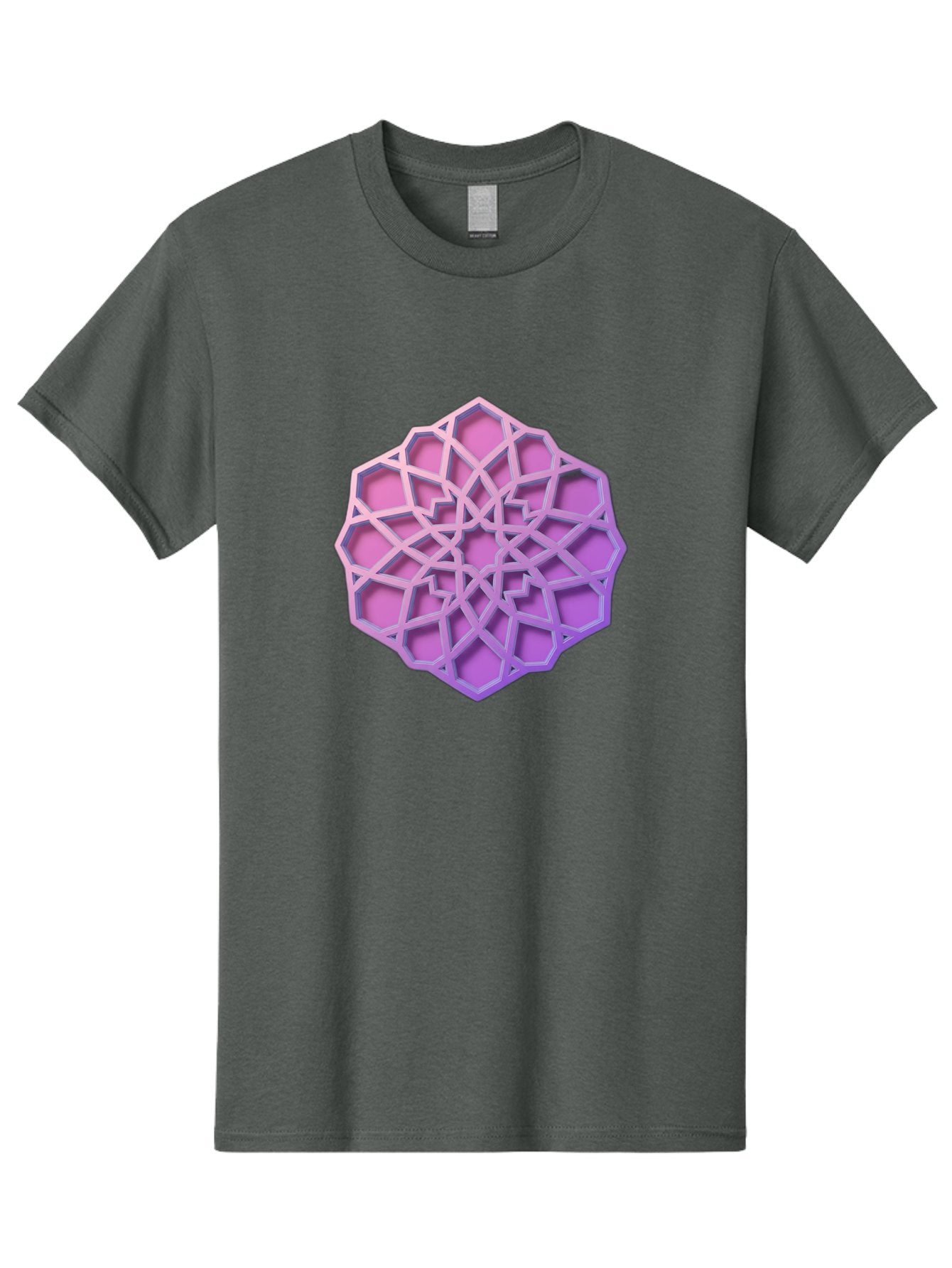 Geometric-Shape Men'S Graphic Tee, 100% Cotton, Comfortable Casual Summer Wear, Machine Washable, Geometric Shape, 3D Design, Pink And Purple Gradations, Intricate Patterns, Abstract Art, Layered Structures, Digital Rendering, Bad131 6