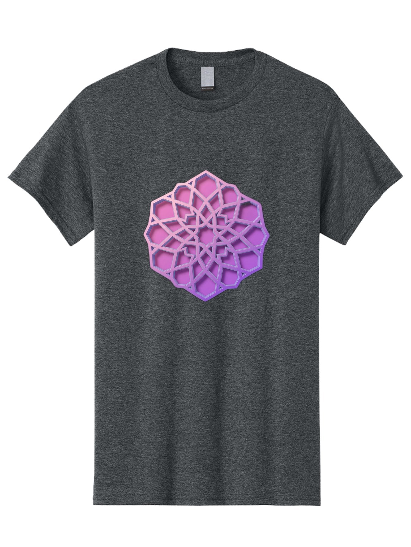 Geometric-Shape Men'S Graphic Tee, 100% Cotton, Comfortable Casual Summer Wear, Machine Washable, Geometric Shape, 3D Design, Pink And Purple Gradations, Intricate Patterns, Abstract Art, Layered Structures, Digital Rendering, Bad131