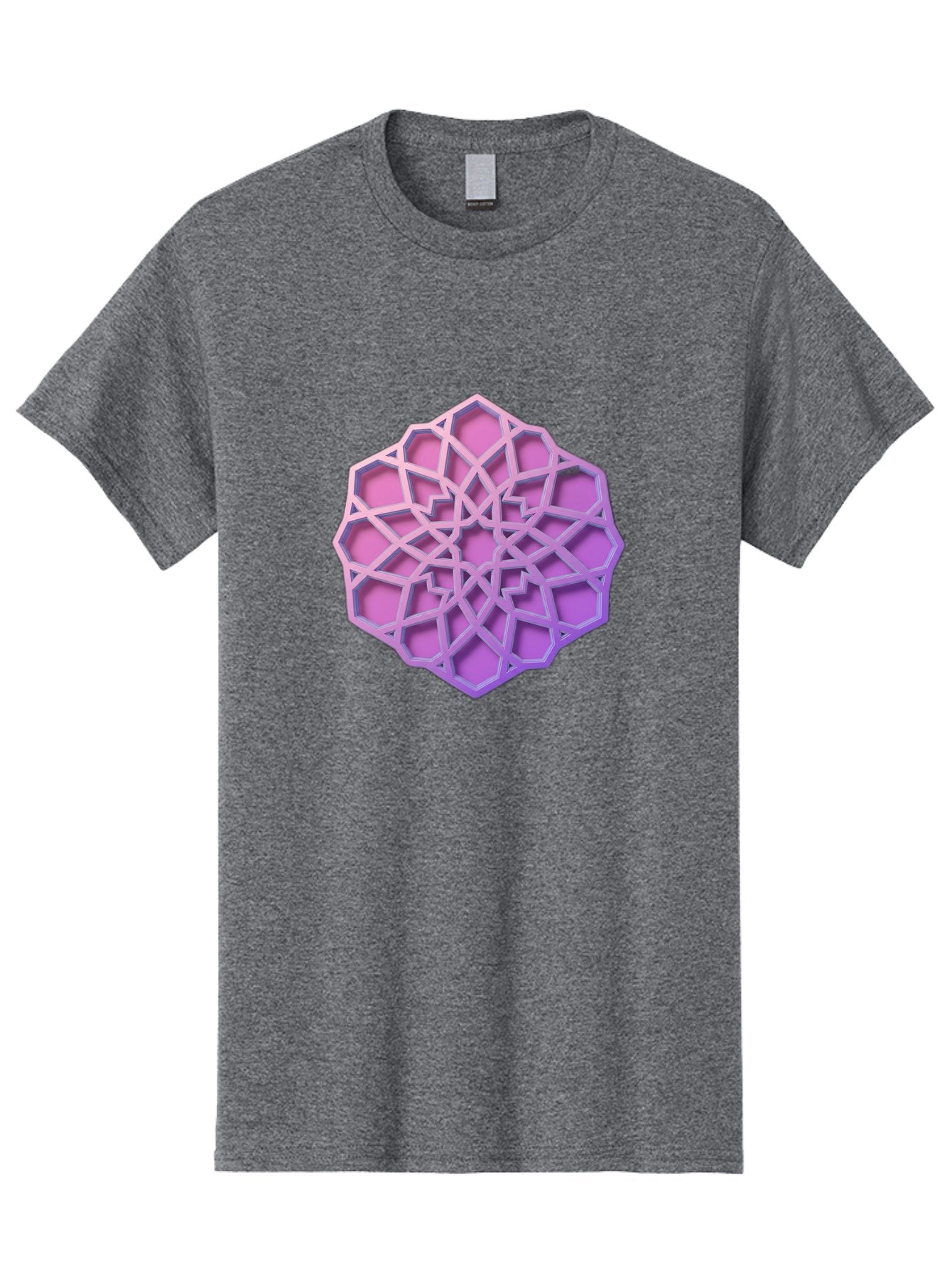 Geometric-Shape Men'S Graphic Tee, 100% Cotton, Comfortable Casual Summer Wear, Machine Washable, Geometric Shape, 3D Design, Pink And Purple Gradations, Intricate Patterns, Abstract Art, Layered Structures, Digital Rendering, Bad131 3