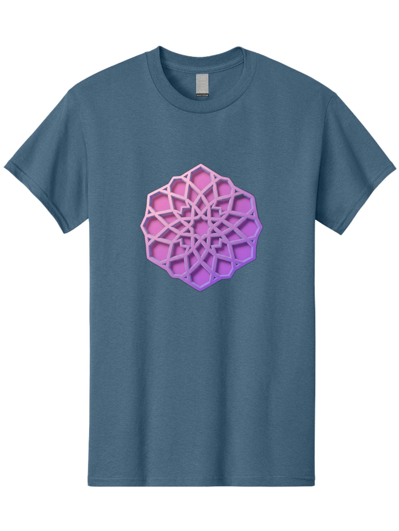 Geometric-Shape Men'S Graphic Tee, 100% Cotton, Comfortable Casual Summer Wear, Machine Washable, Geometric Shape, 3D Design, Pink And Purple Gradations, Intricate Patterns, Abstract Art, Layered Structures, Digital Rendering, Bad131 4