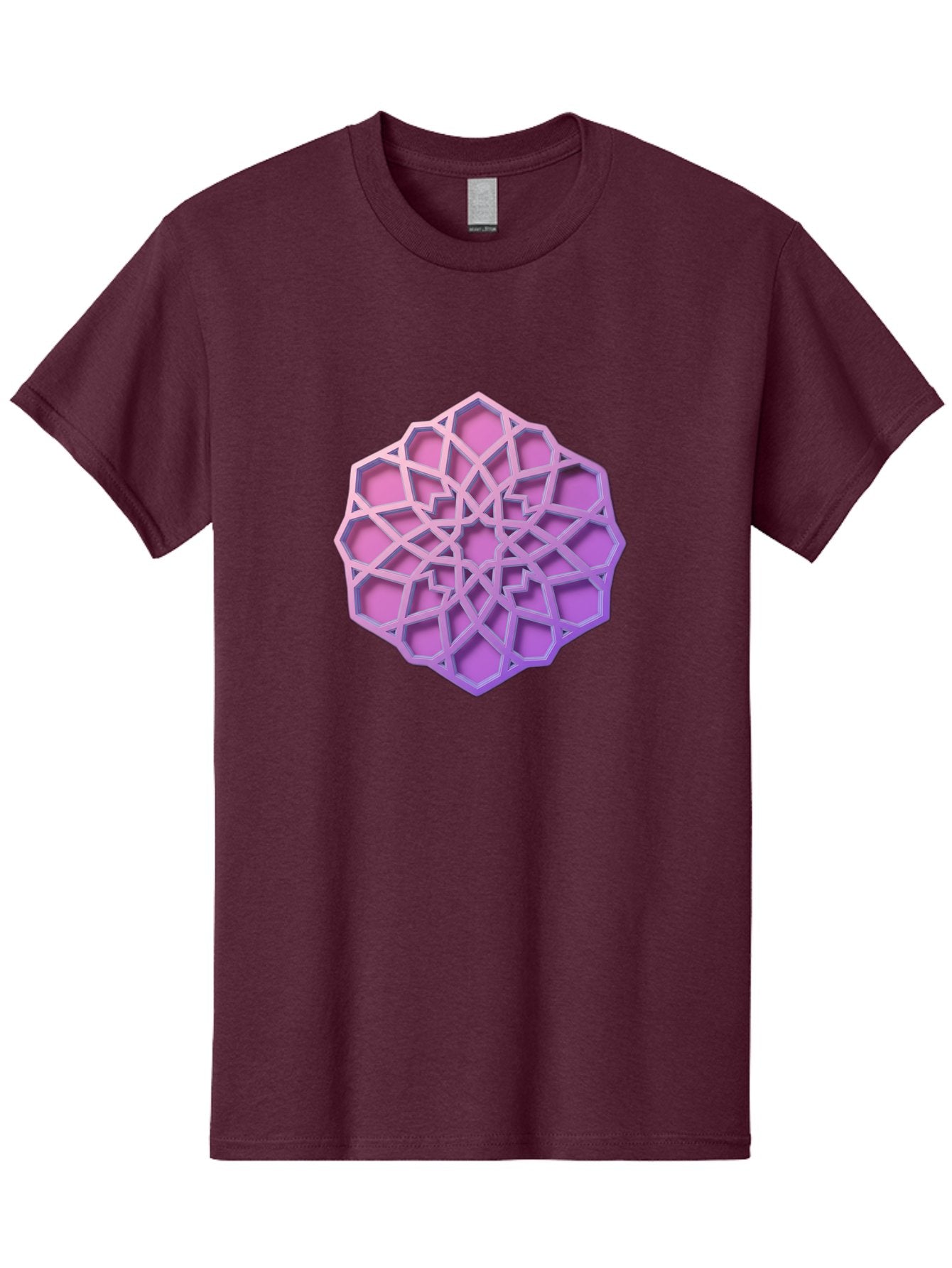 Geometric-Shape Men'S Graphic Tee, 100% Cotton, Comfortable Casual Summer Wear, Machine Washable, Geometric Shape, 3D Design, Pink And Purple Gradations, Intricate Patterns, Abstract Art, Layered Structures, Digital Rendering, Bad131 7