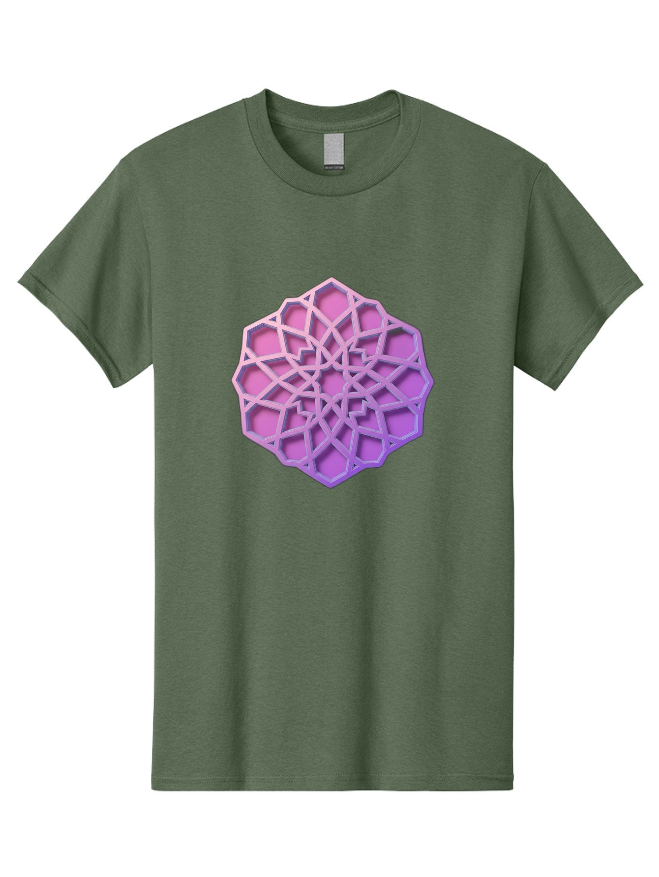 Geometric-Shape Men'S Graphic Tee, 100% Cotton, Comfortable Casual Summer Wear, Machine Washable, Geometric Shape, 3D Design, Pink And Purple Gradations, Intricate Patterns, Abstract Art, Layered Structures, Digital Rendering, Bad131 11