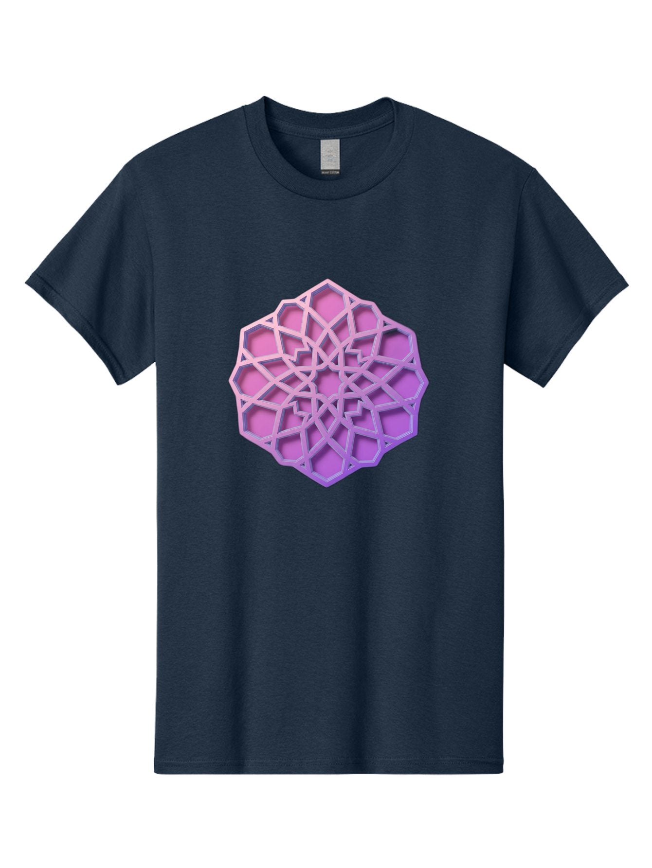 Geometric-Shape Men'S Graphic Tee, 100% Cotton, Comfortable Casual Summer Wear, Machine Washable, Geometric Shape, 3D Design, Pink And Purple Gradations, Intricate Patterns, Abstract Art, Layered Structures, Digital Rendering, Bad131 14